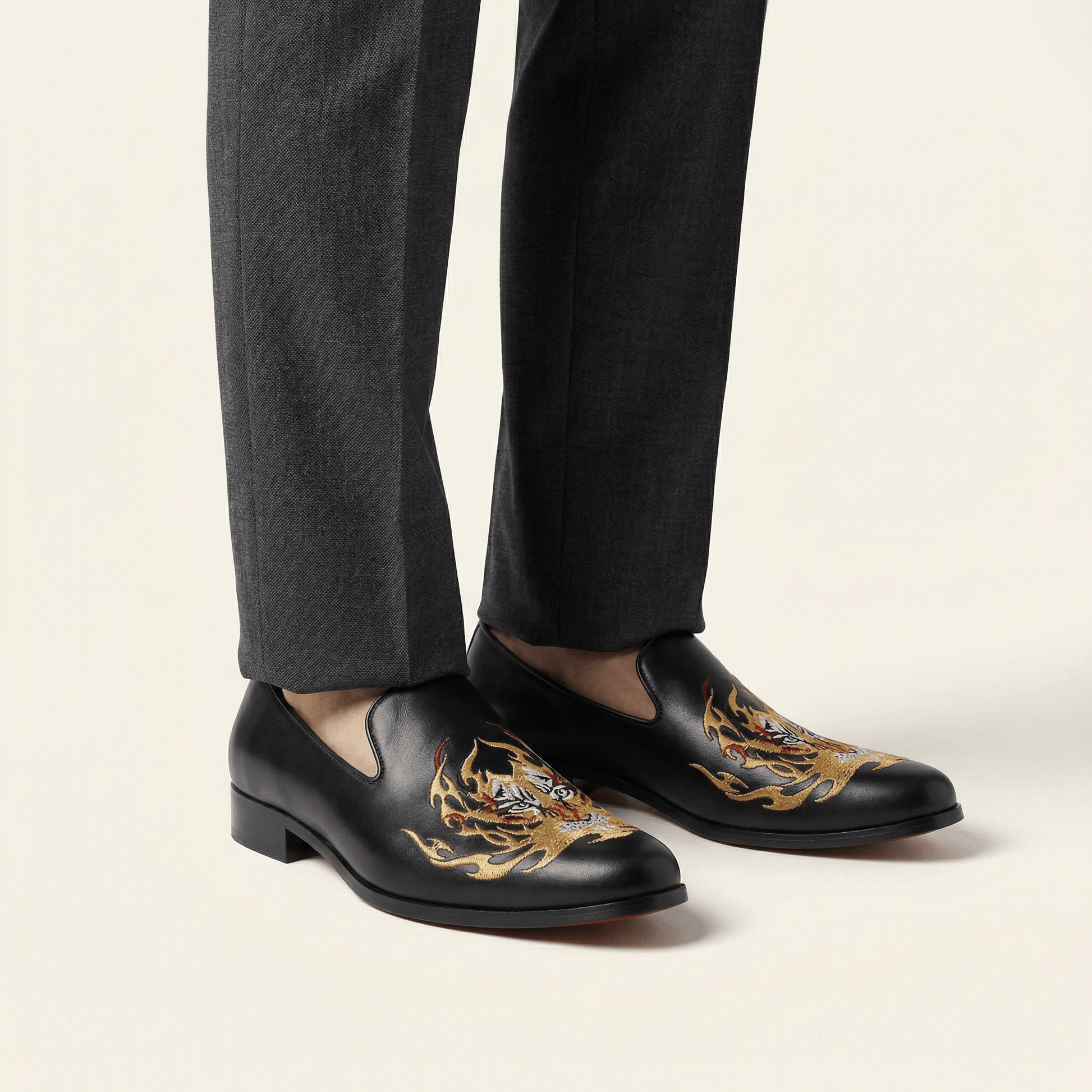 Mocassin Homme Mariage en Cuir Lisse Bordé Dragon