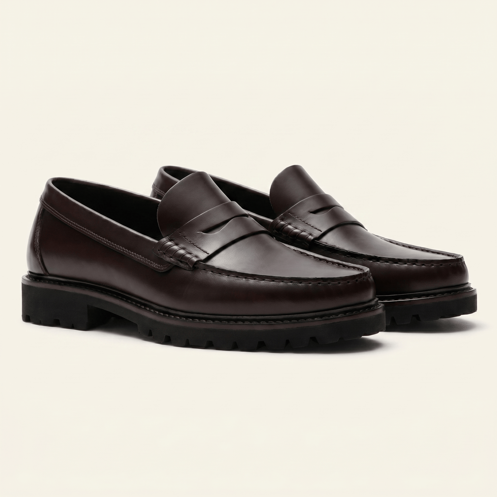 Mocassin Homme Penny Loafer à Semelle Crantée en Cuir