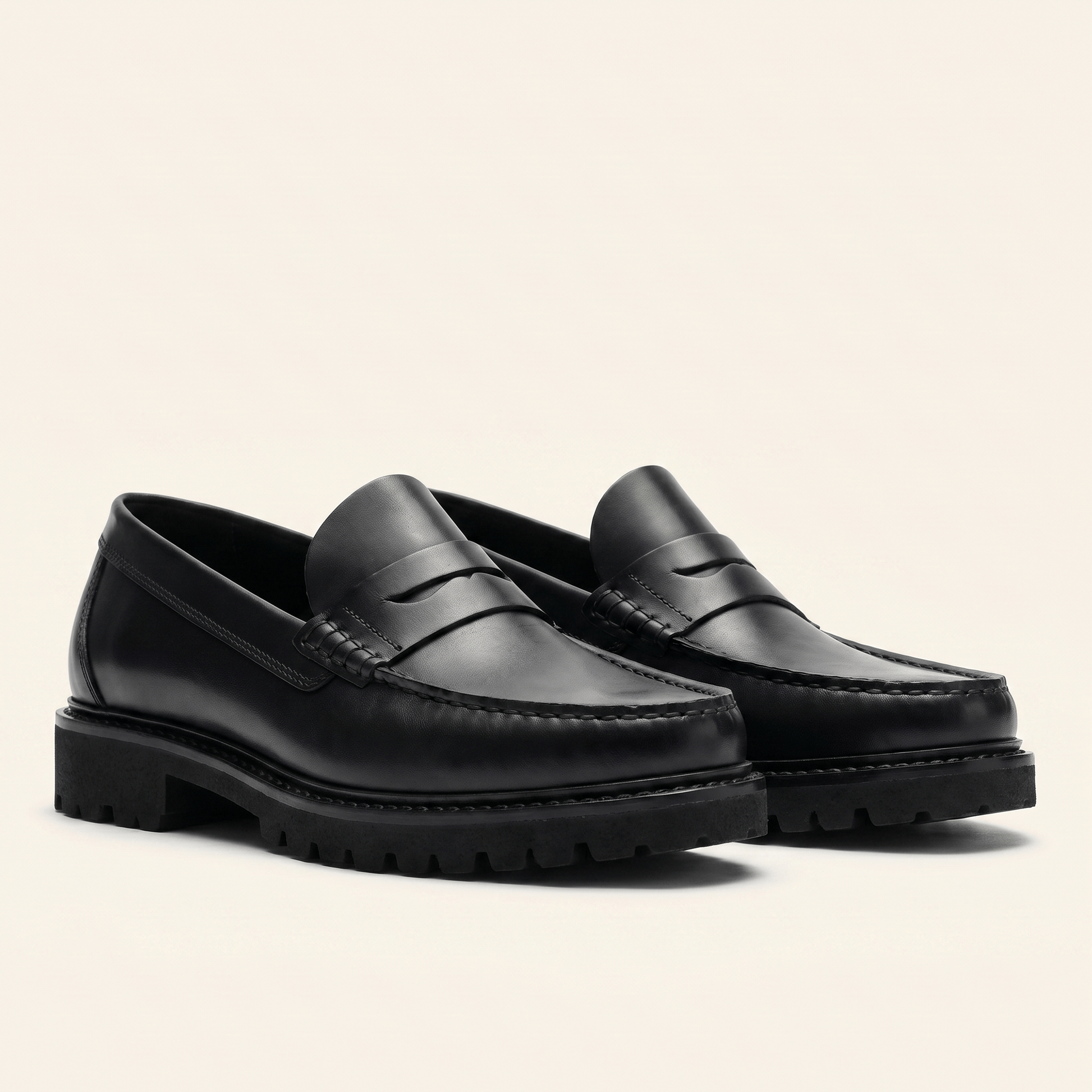 Mocassin Homme Penny Loafer à Semelle Crantée en Cuir
