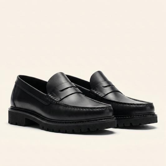 Mocassin Homme Penny Loafer à Semelle Crantée en Cuir