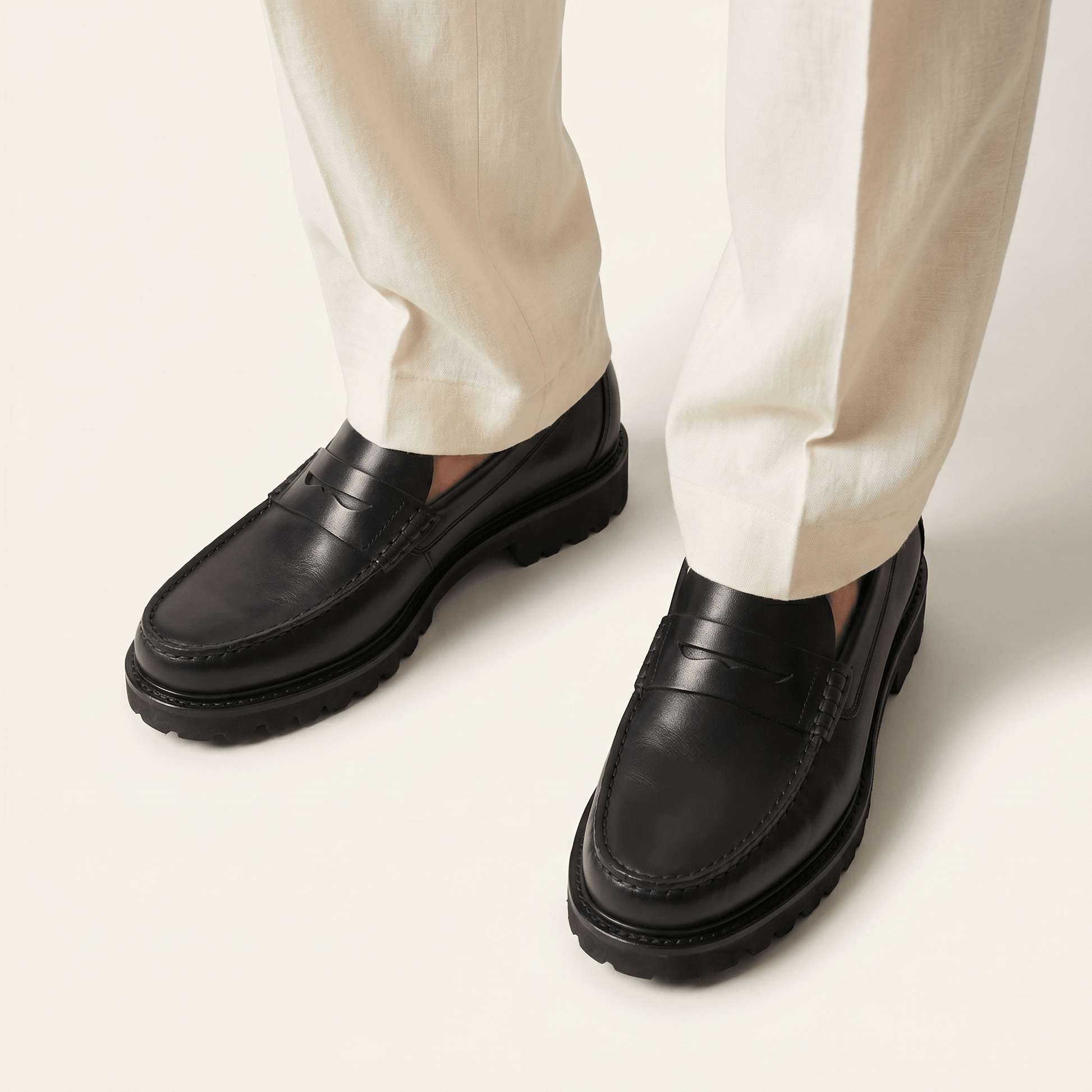 Mocassin Homme Penny Loafer à Semelle Crantée en Cuir