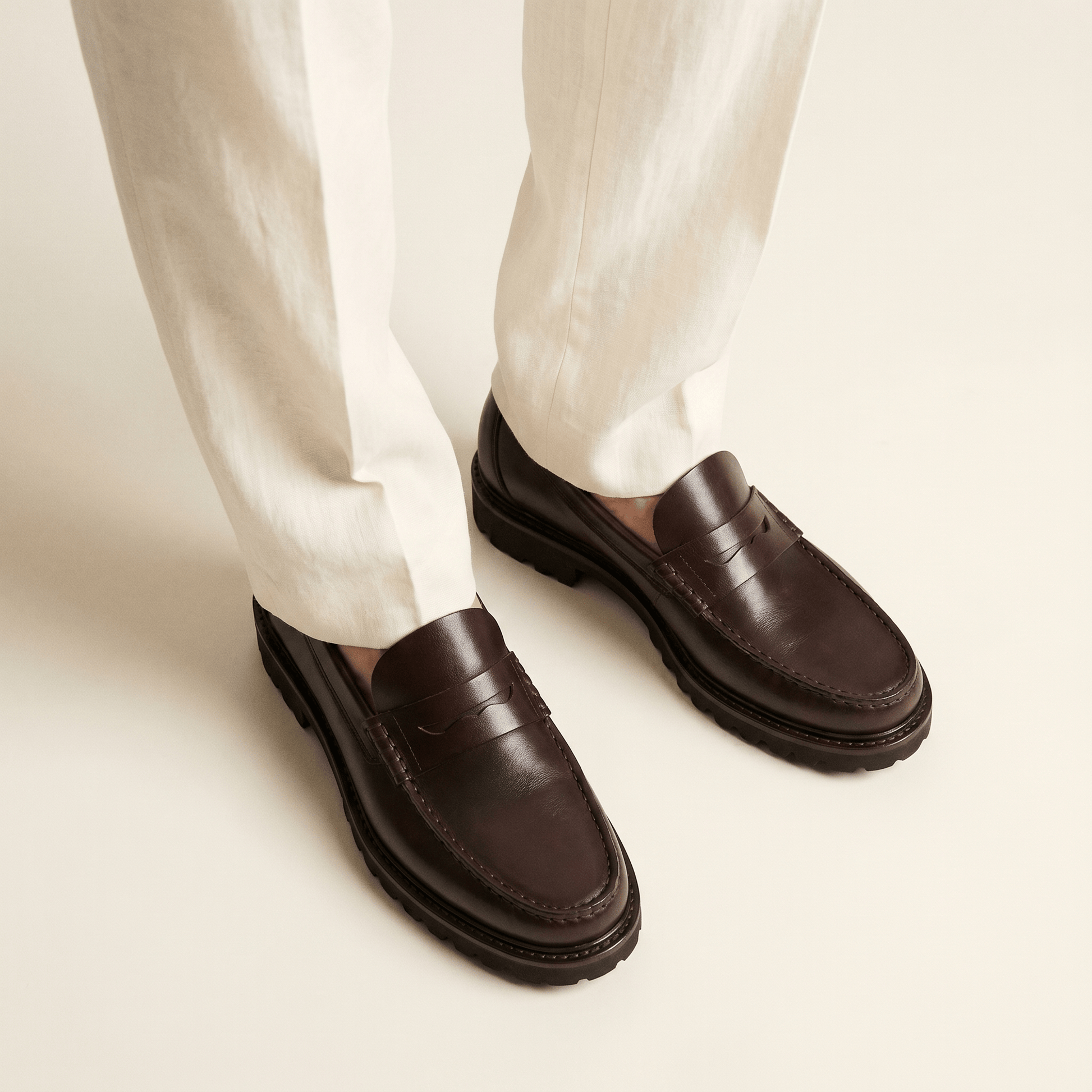 Mocassin Homme Penny Loafer à Semelle Crantée en Cuir