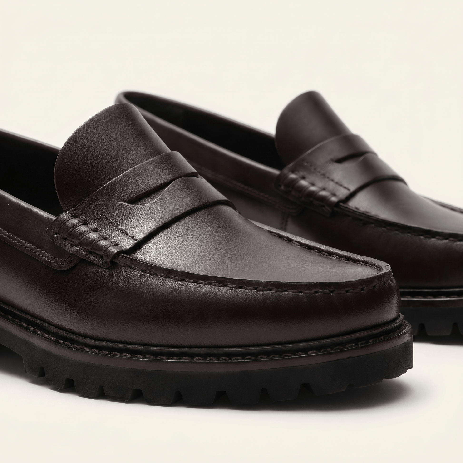 Mocassin Homme Penny Loafer à Semelle Crantée en Cuir