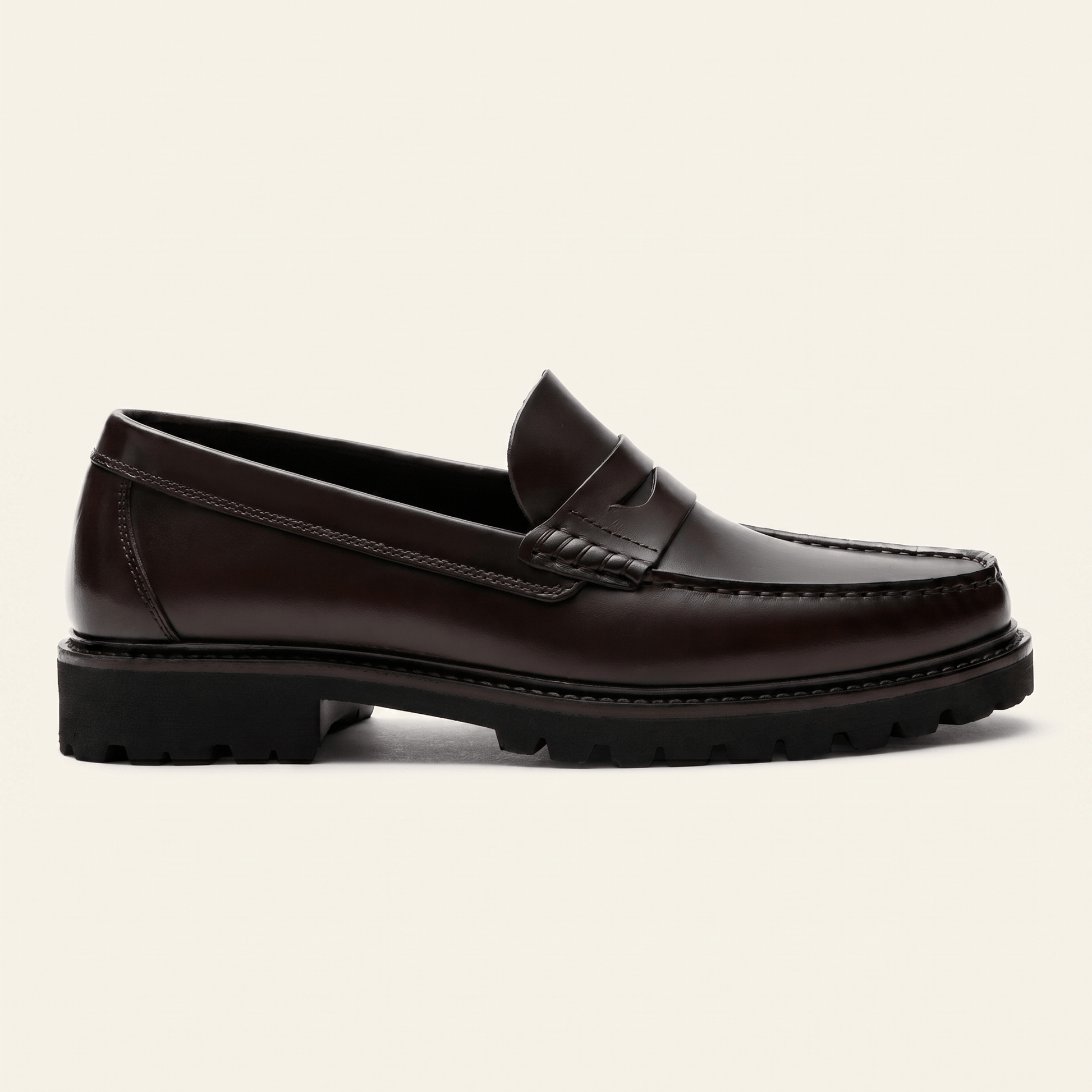 Mocassin Homme Penny Loafer à Semelle Crantée en Cuir