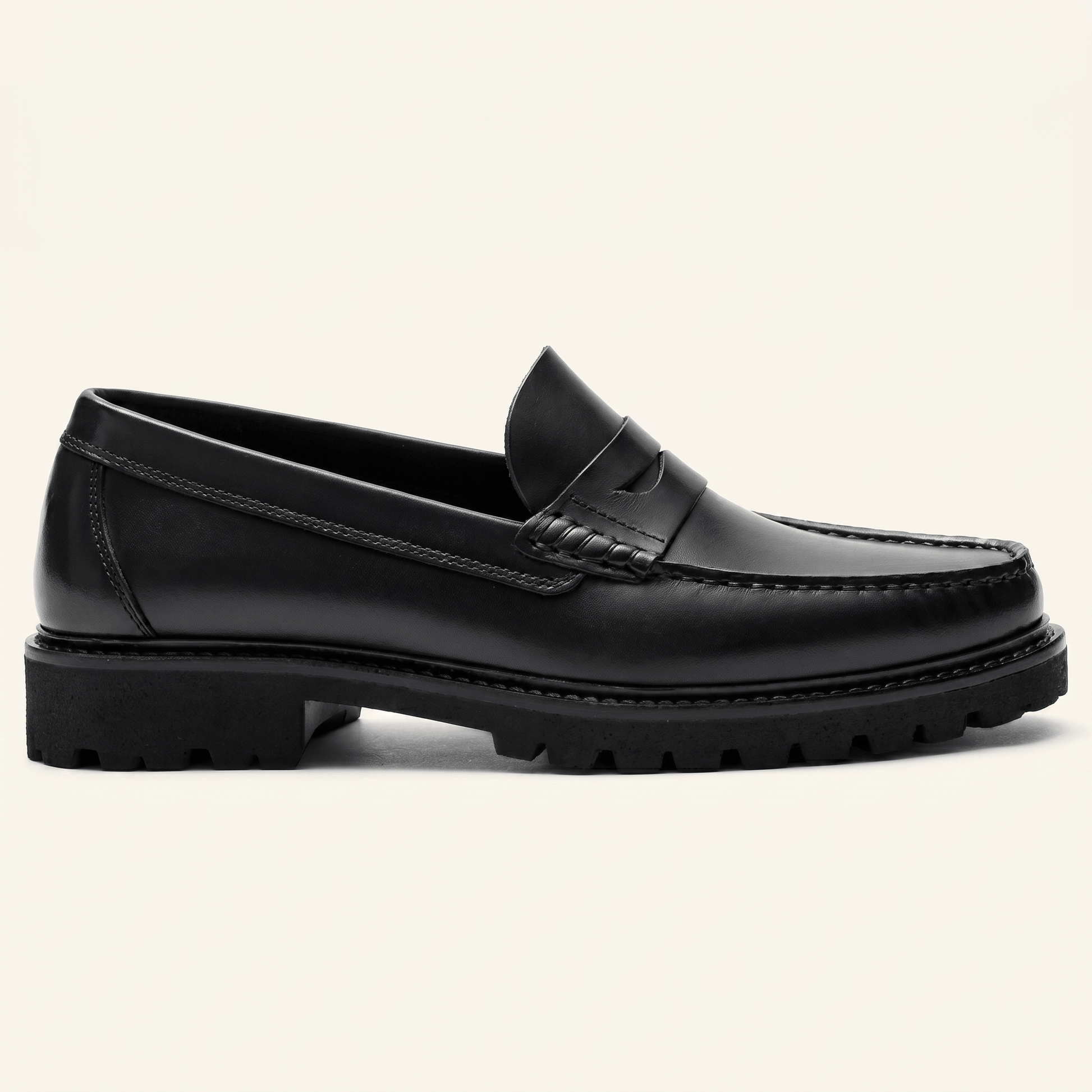 Mocassin Homme Penny Loafer à Semelle Crantée en Cuir