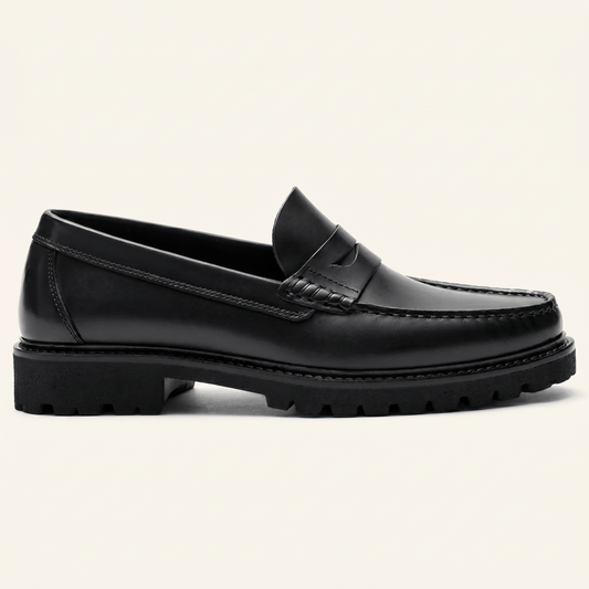 Mocassin Homme Penny Loafer à Semelle Crantée en Cuir