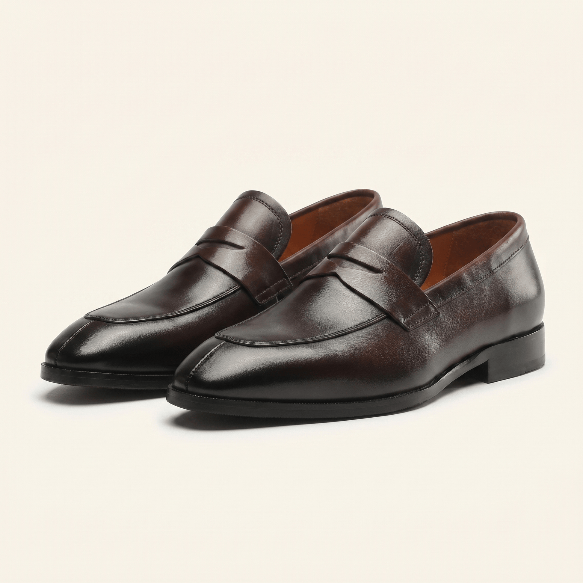 Mocassin Homme Penny Loafer Bout Effilé en Cuir Lisse