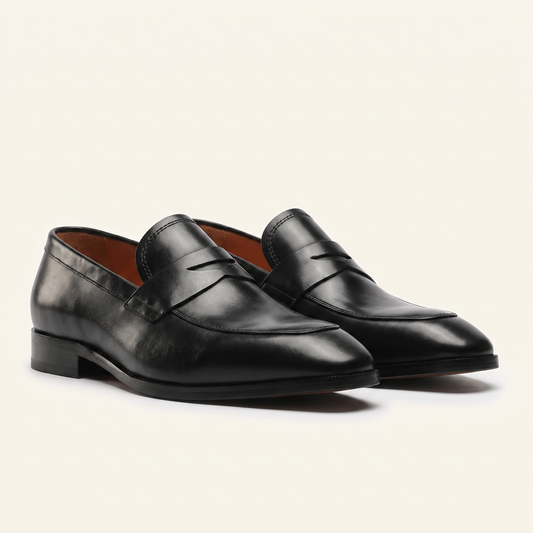 Mocassin Homme Penny Loafer Bout Effilé en Cuir Lisse