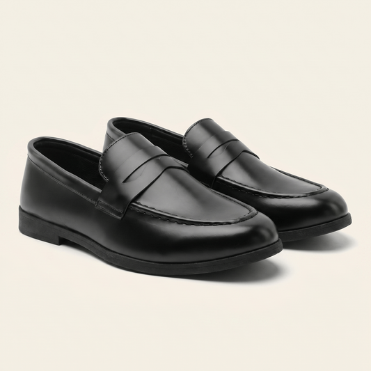 Mocassin Homme Penny Loafer Classique en Cuir Lisse Noir