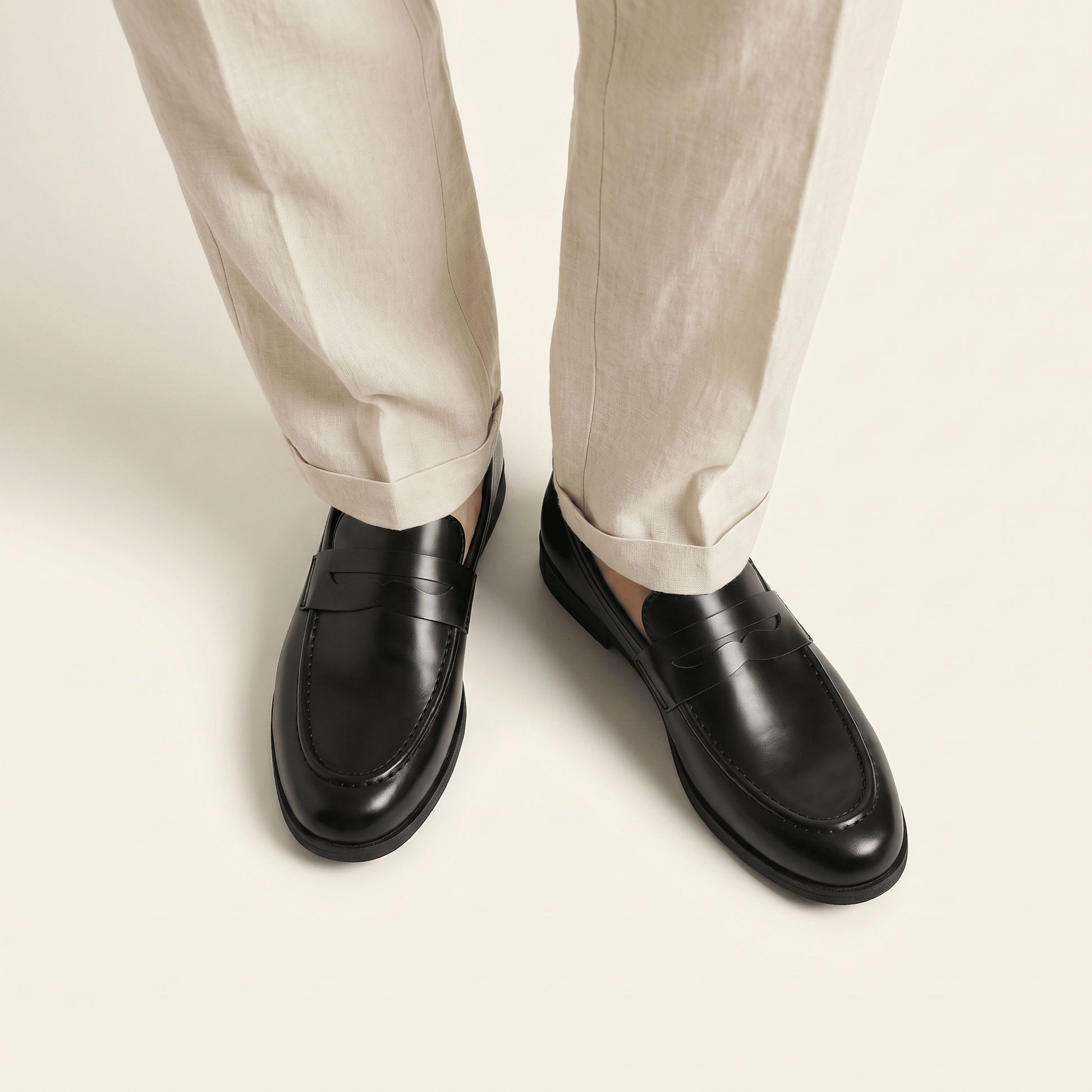Mocassin Homme Penny Loafer Classique en Cuir Lisse Noir