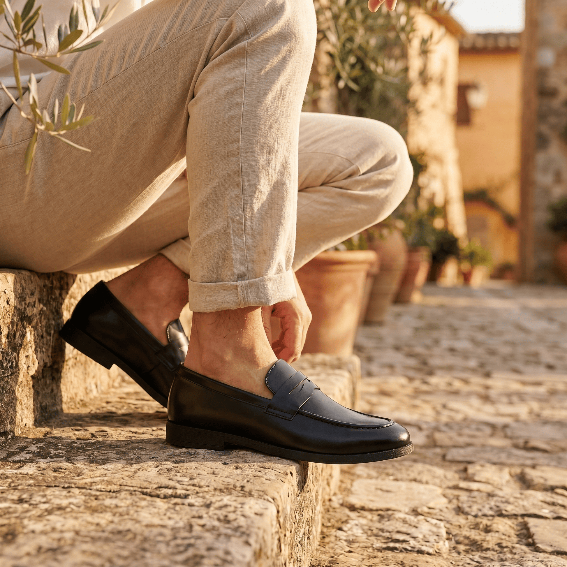 Mocassin Homme Penny Loafer Classique en Cuir Lisse Noir