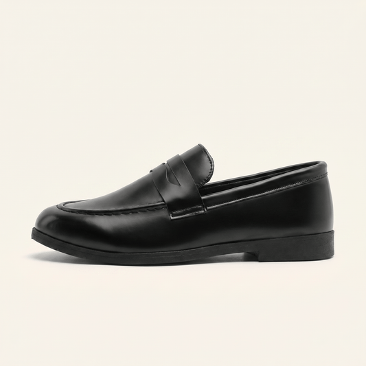Mocassin Homme Penny Loafer Classique en Cuir Lisse Noir