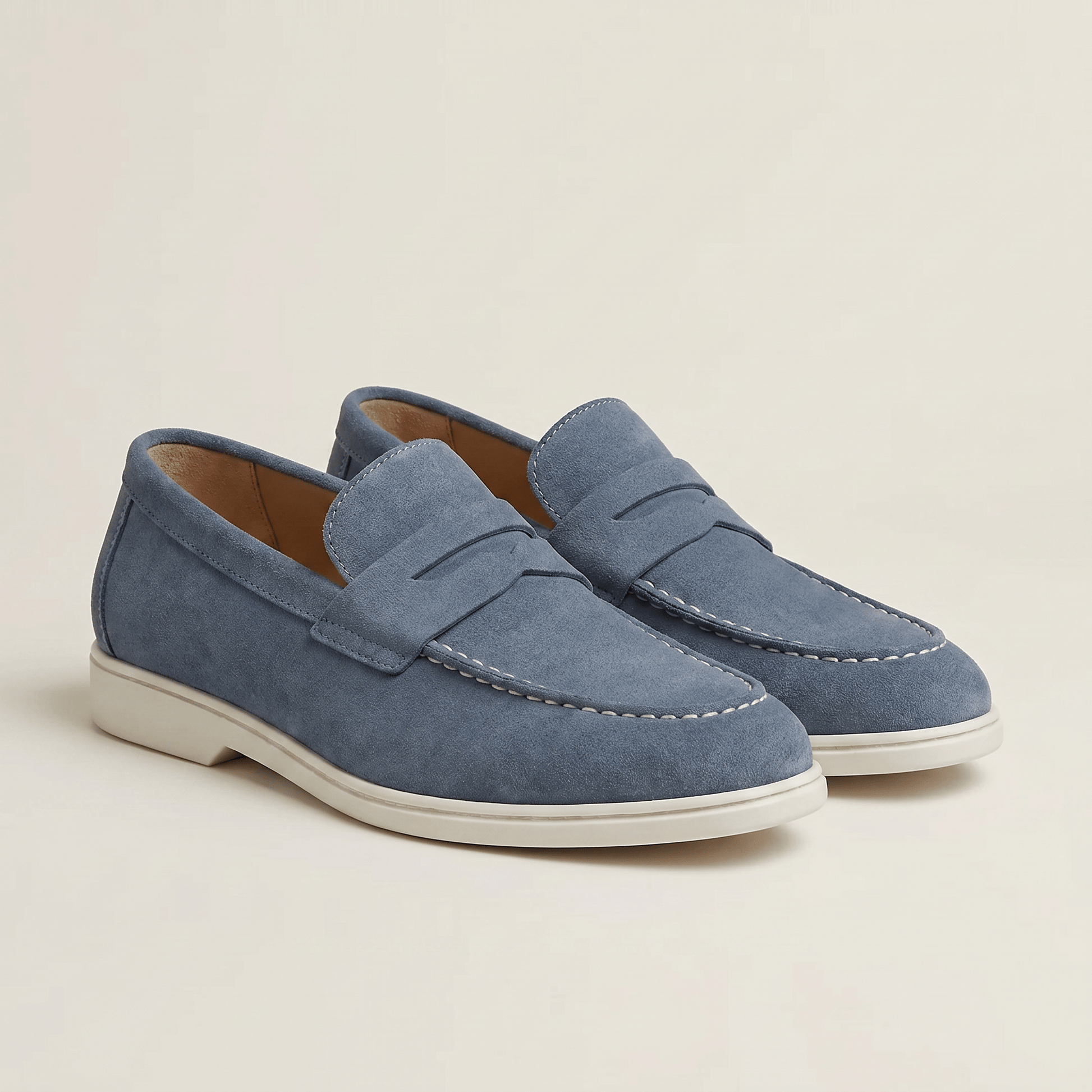 Mocassin Homme Penny Loafer en Daim à Semelle Contrastée