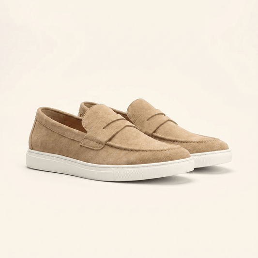 Mocassin Homme Penny Loafer en Daim à Semelle Contrastée