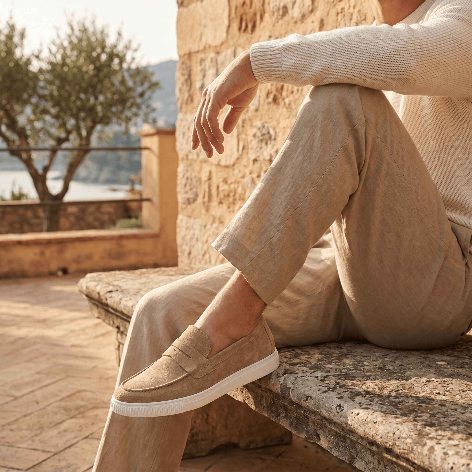 Mocassin Homme Penny Loafer en Daim à Semelle Contrastée