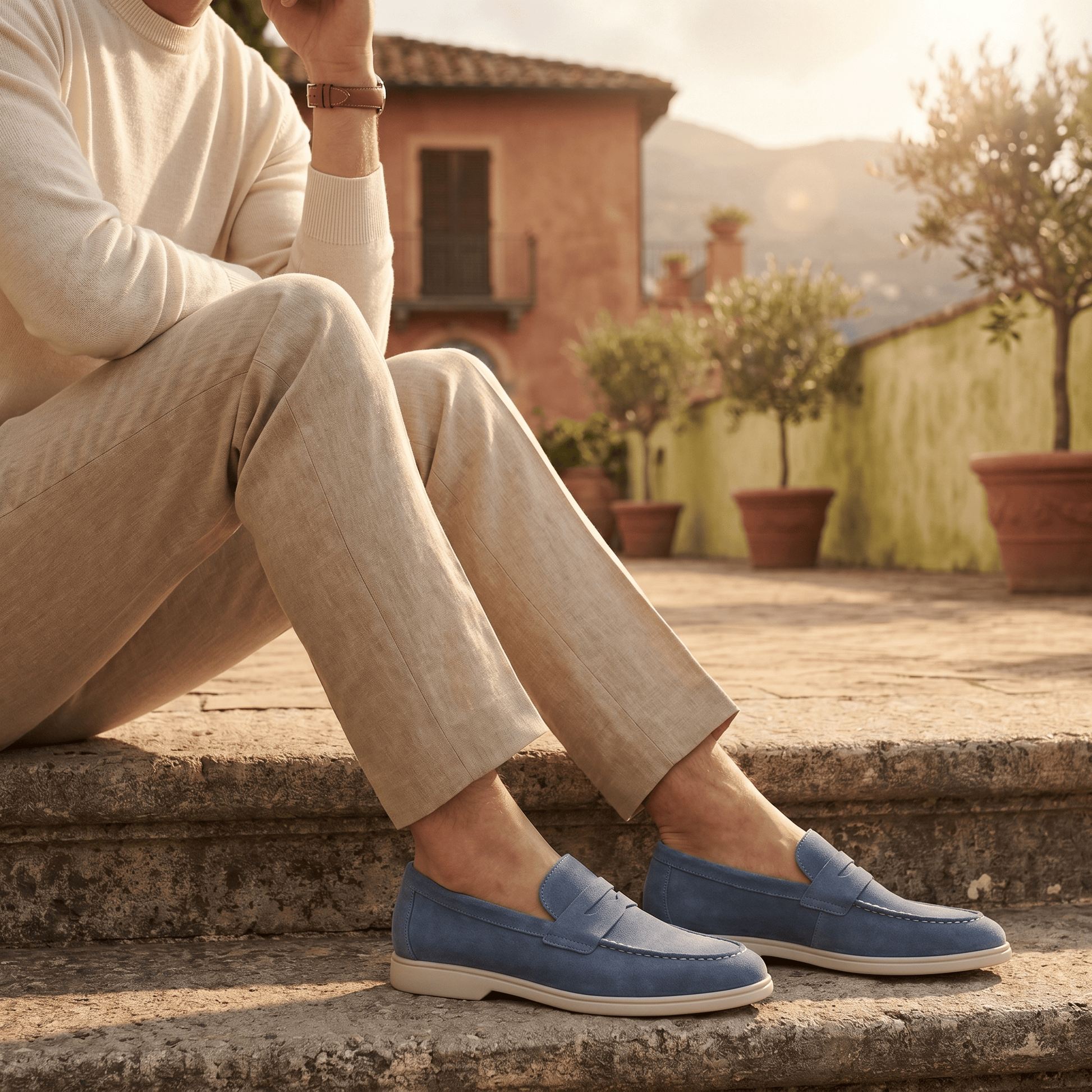 Mocassin Homme Penny Loafer en Daim à Semelle Contrastée