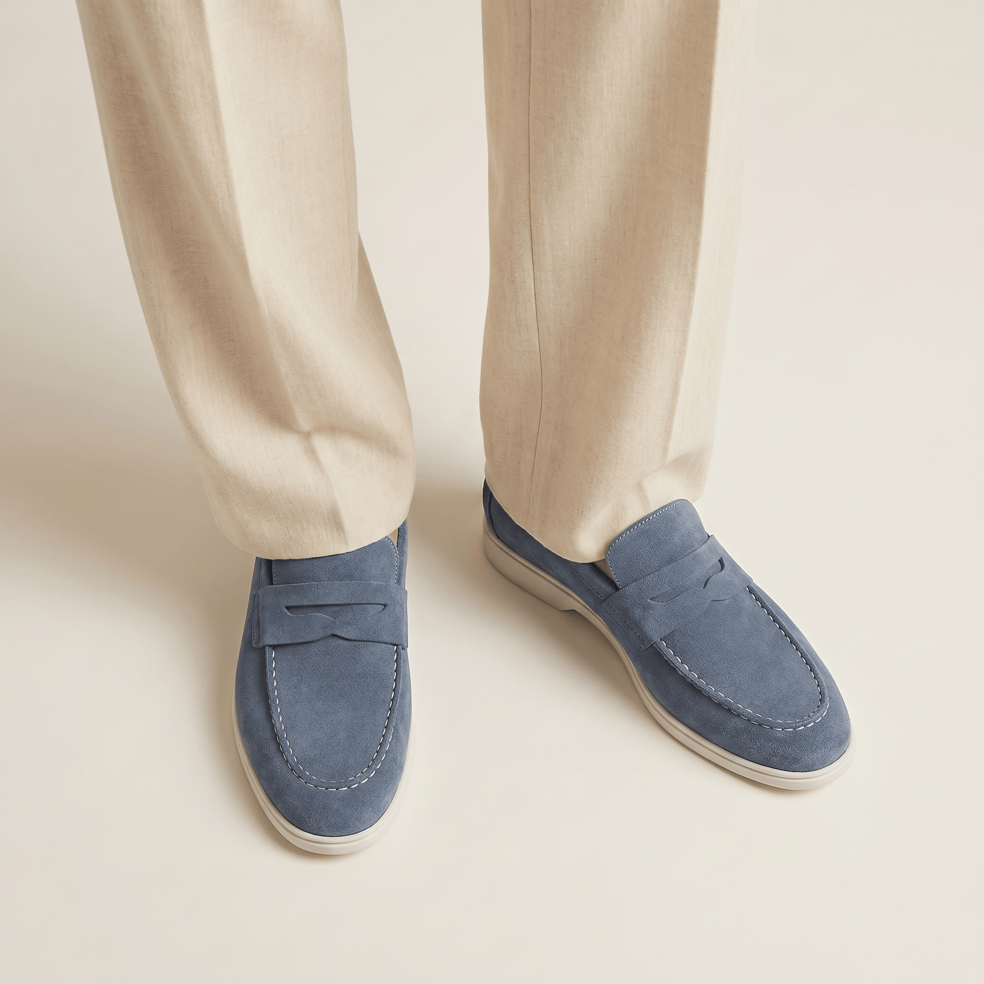 Mocassin Homme Penny Loafer en Daim à Semelle Contrastée