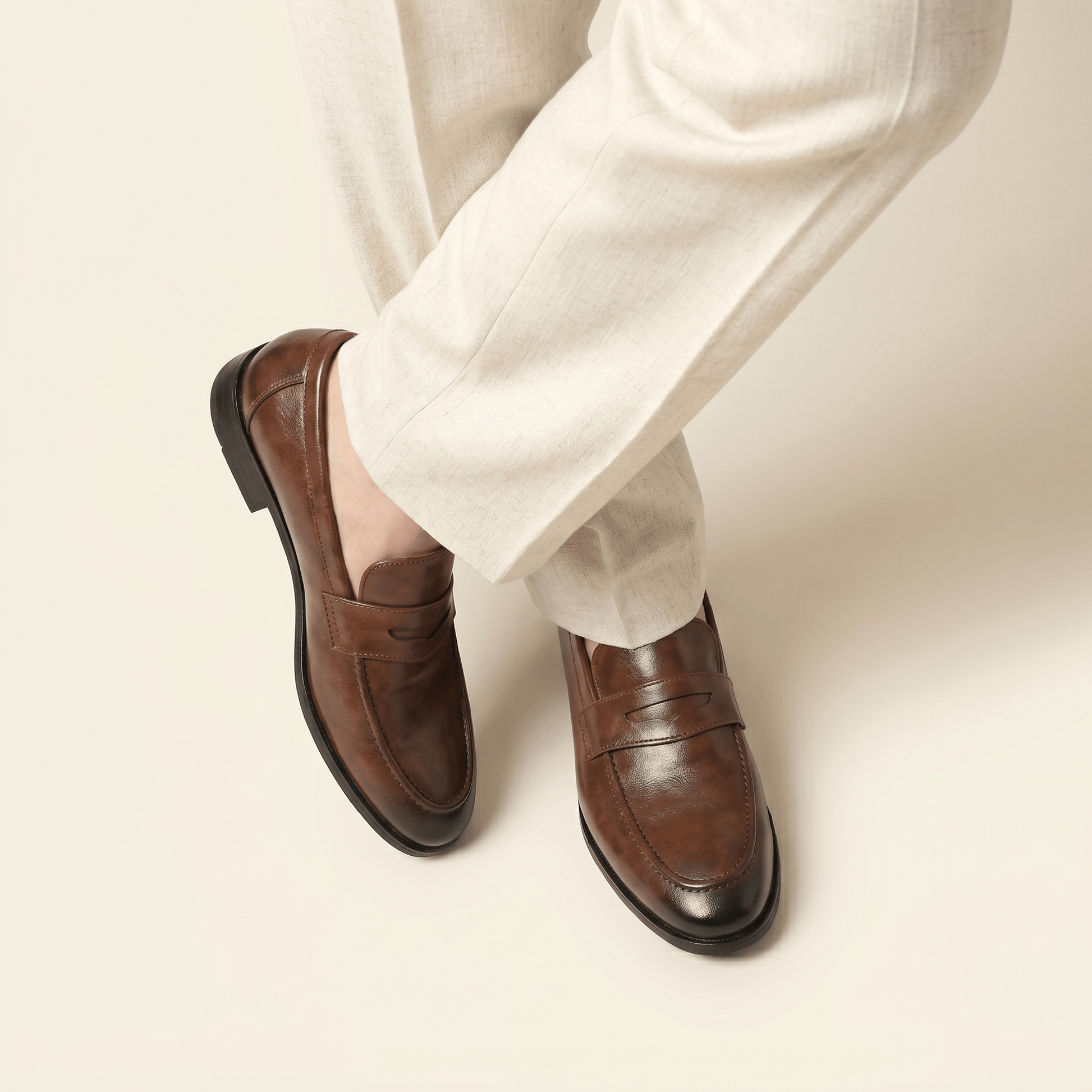 Mocassin Homme Penny Loafer Habillé en Cuir Lisse