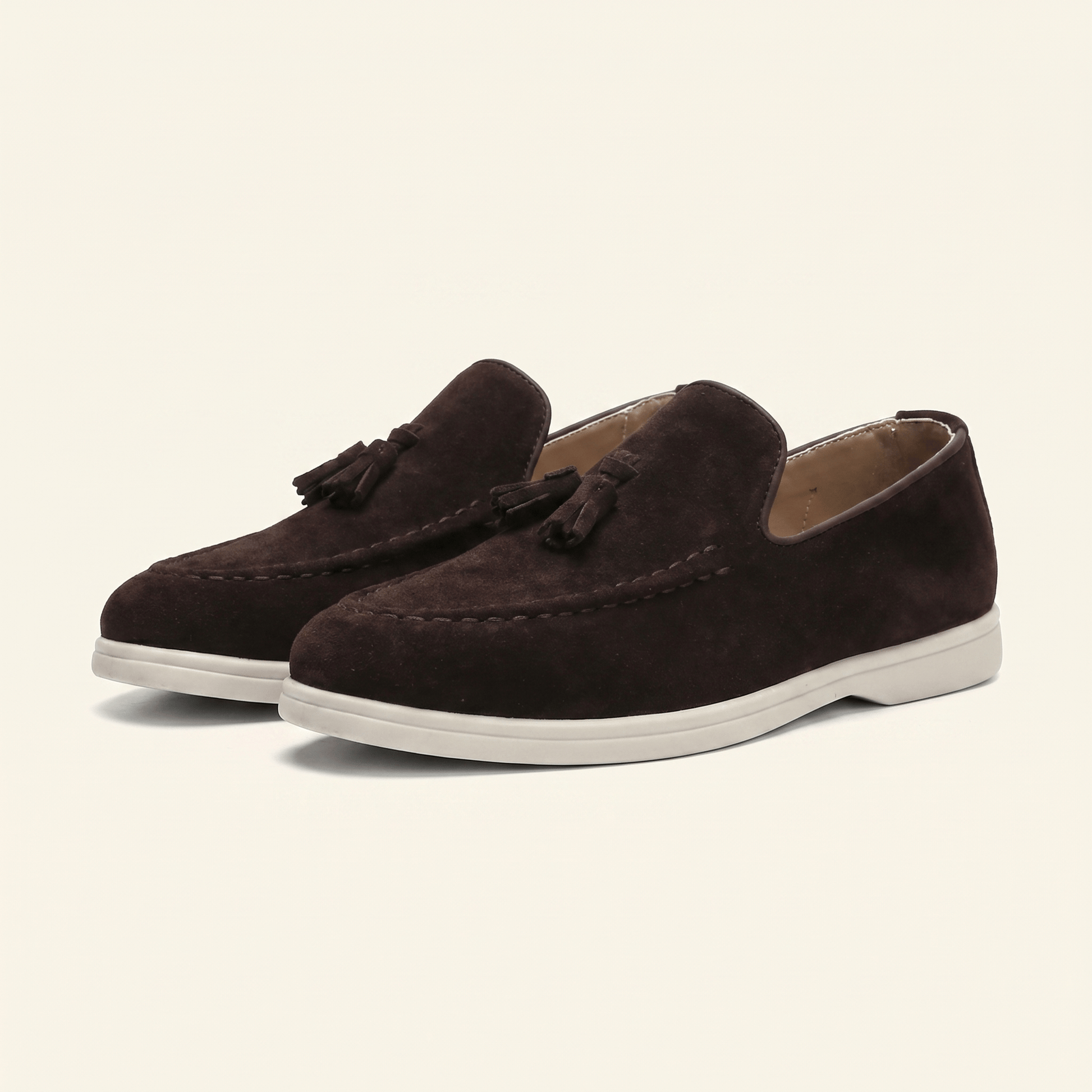 Mocassin Homme Slipper à Pampilles en Daim Semelle Blanche