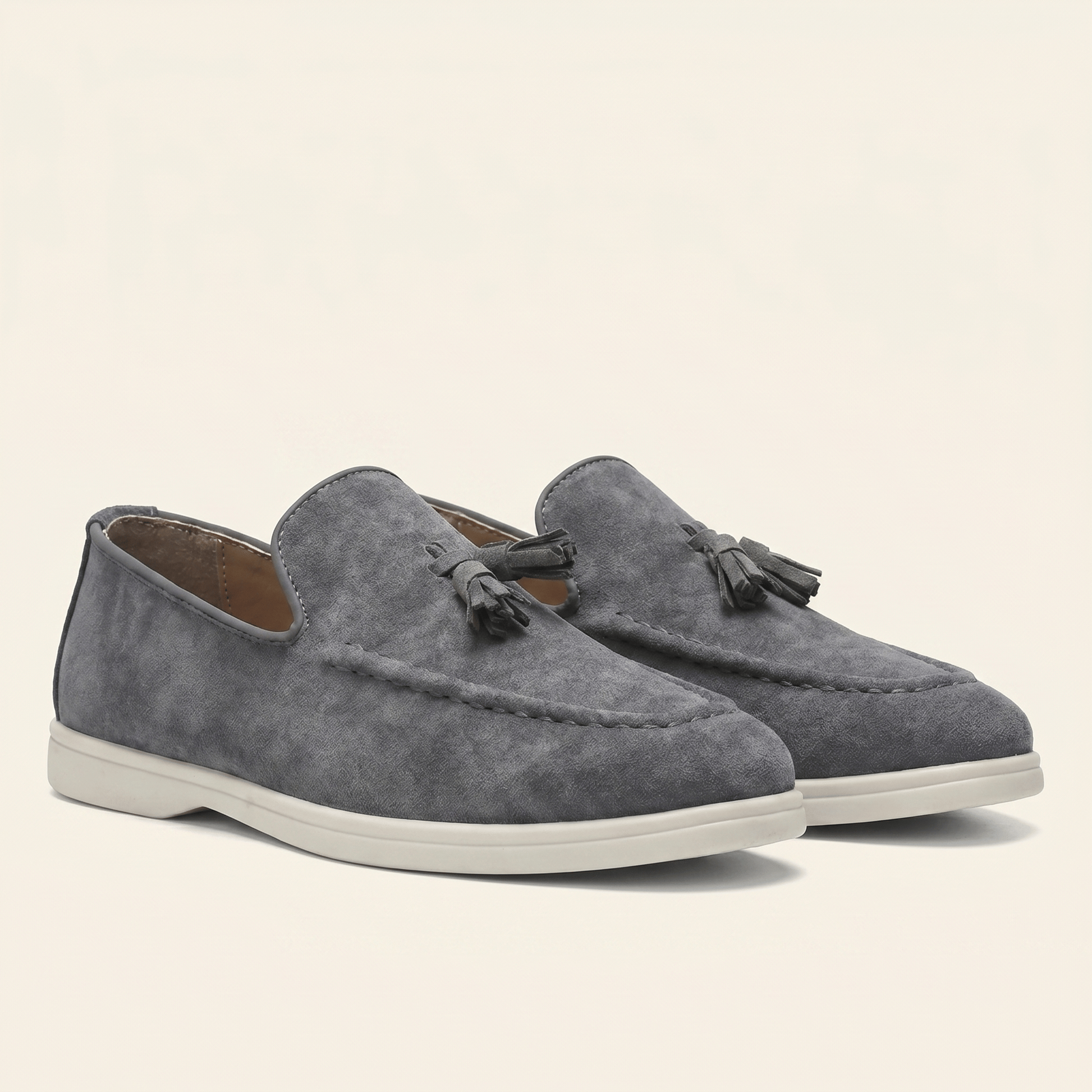 Mocassin Homme Slipper à Pampilles en Daim Semelle Blanche