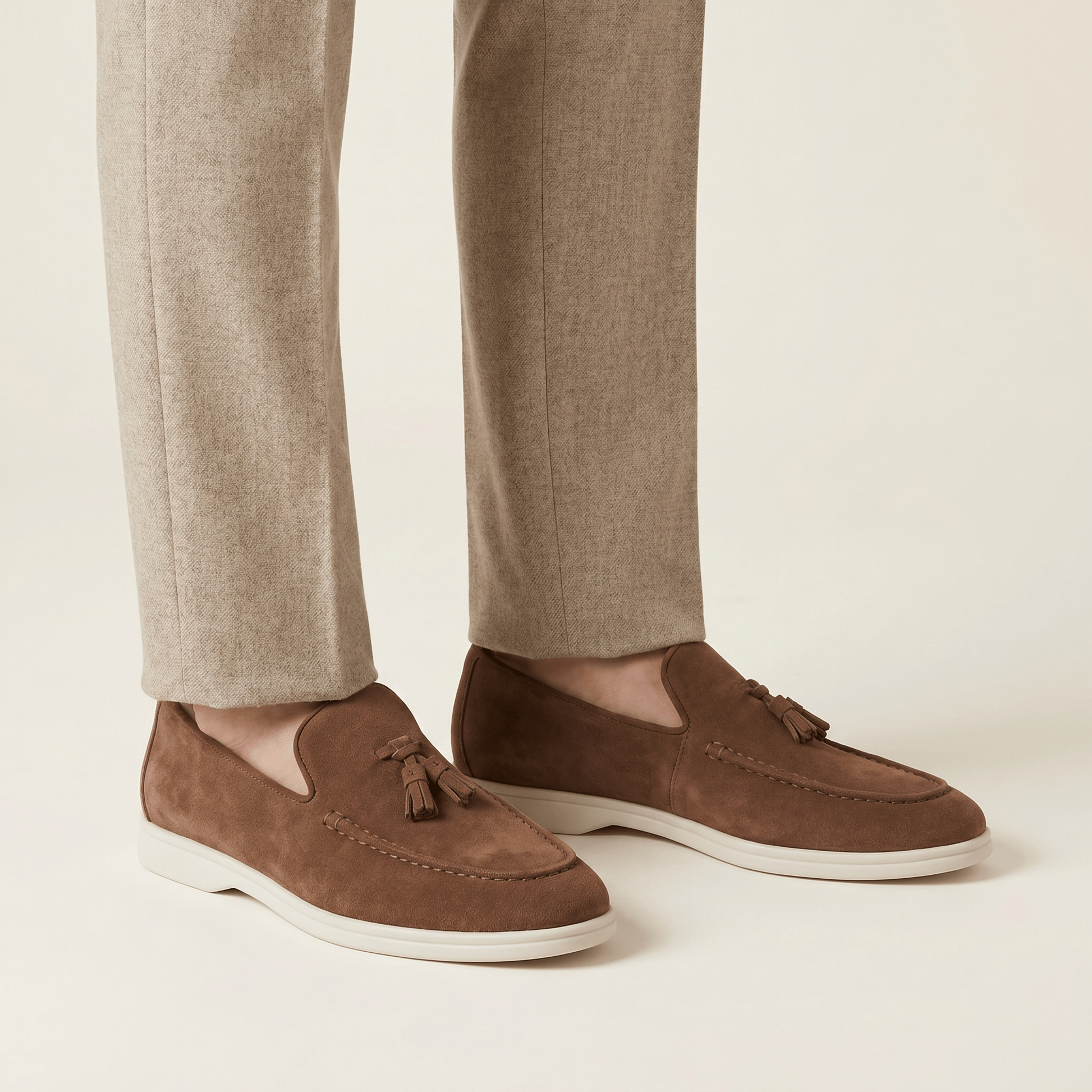 Mocassin Homme Slipper à Pampilles en Daim Semelle Blanche