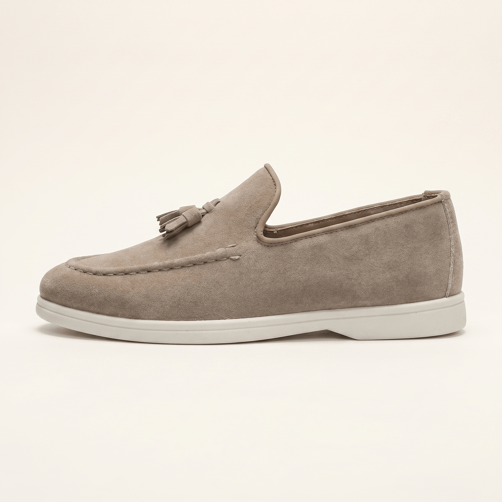 Mocassin Homme Slipper à Pampilles en Daim Semelle Blanche
