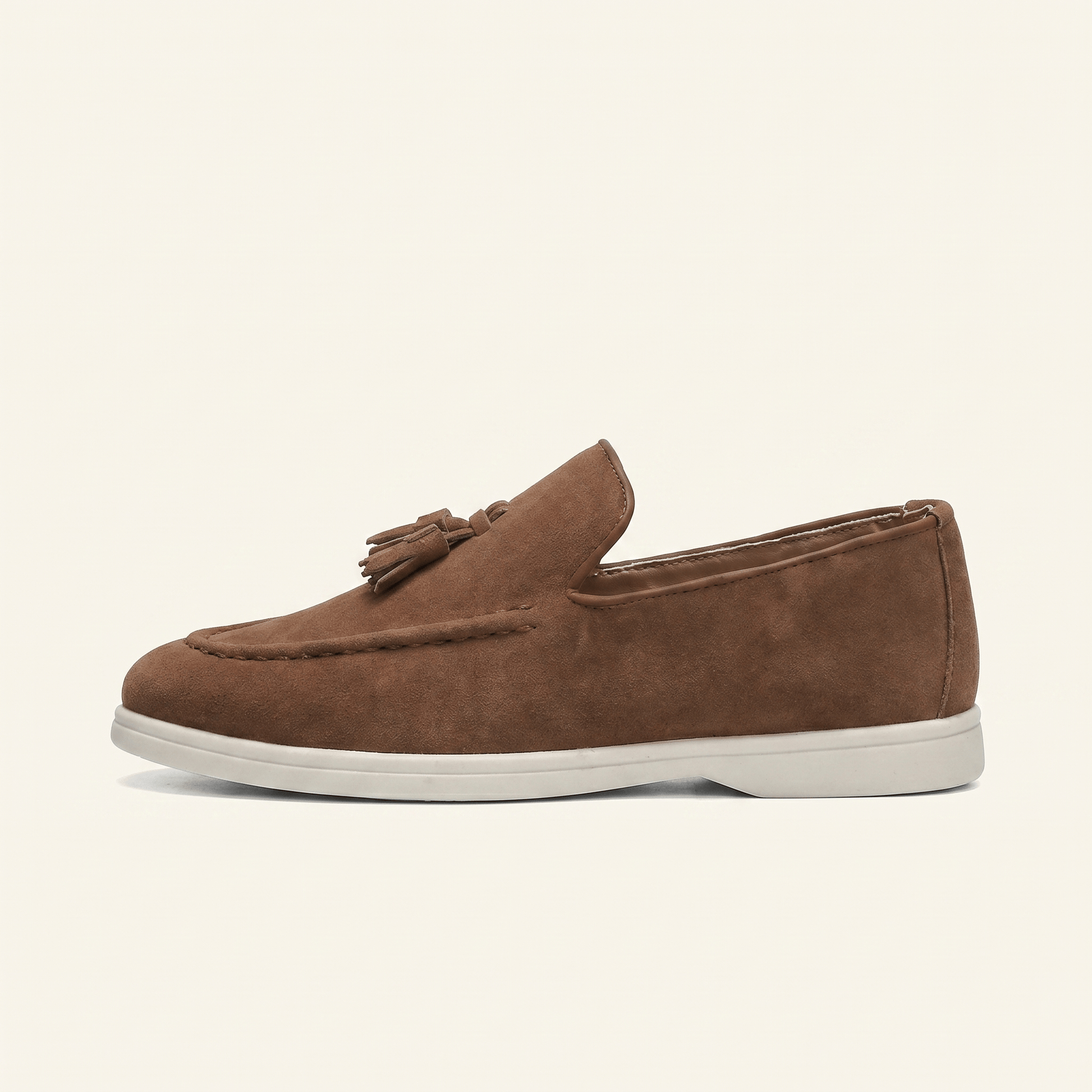 Mocassin Homme Slipper à Pampilles en Daim Semelle Blanche