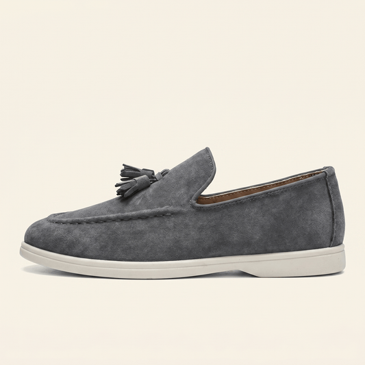 Mocassin Homme Slipper à Pampilles en Daim Semelle Blanche