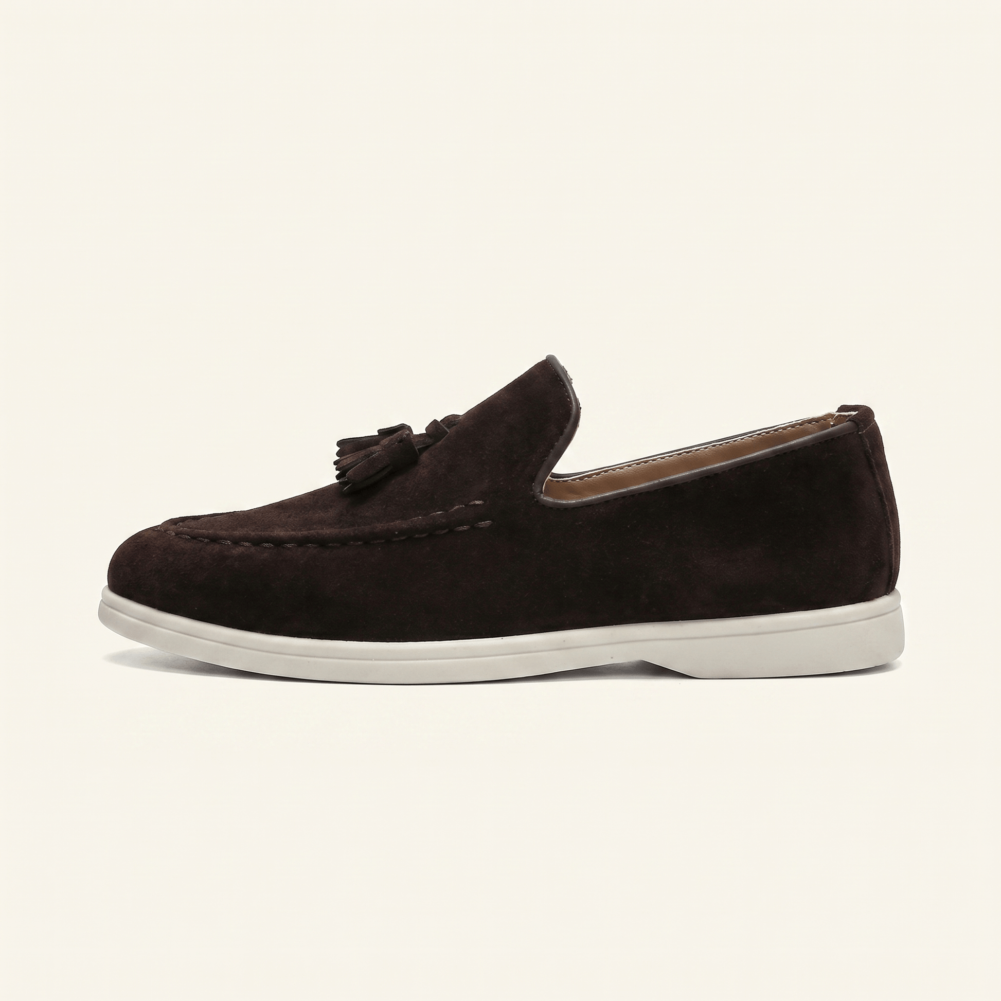 Mocassin Homme Slipper à Pampilles en Daim Semelle Blanche