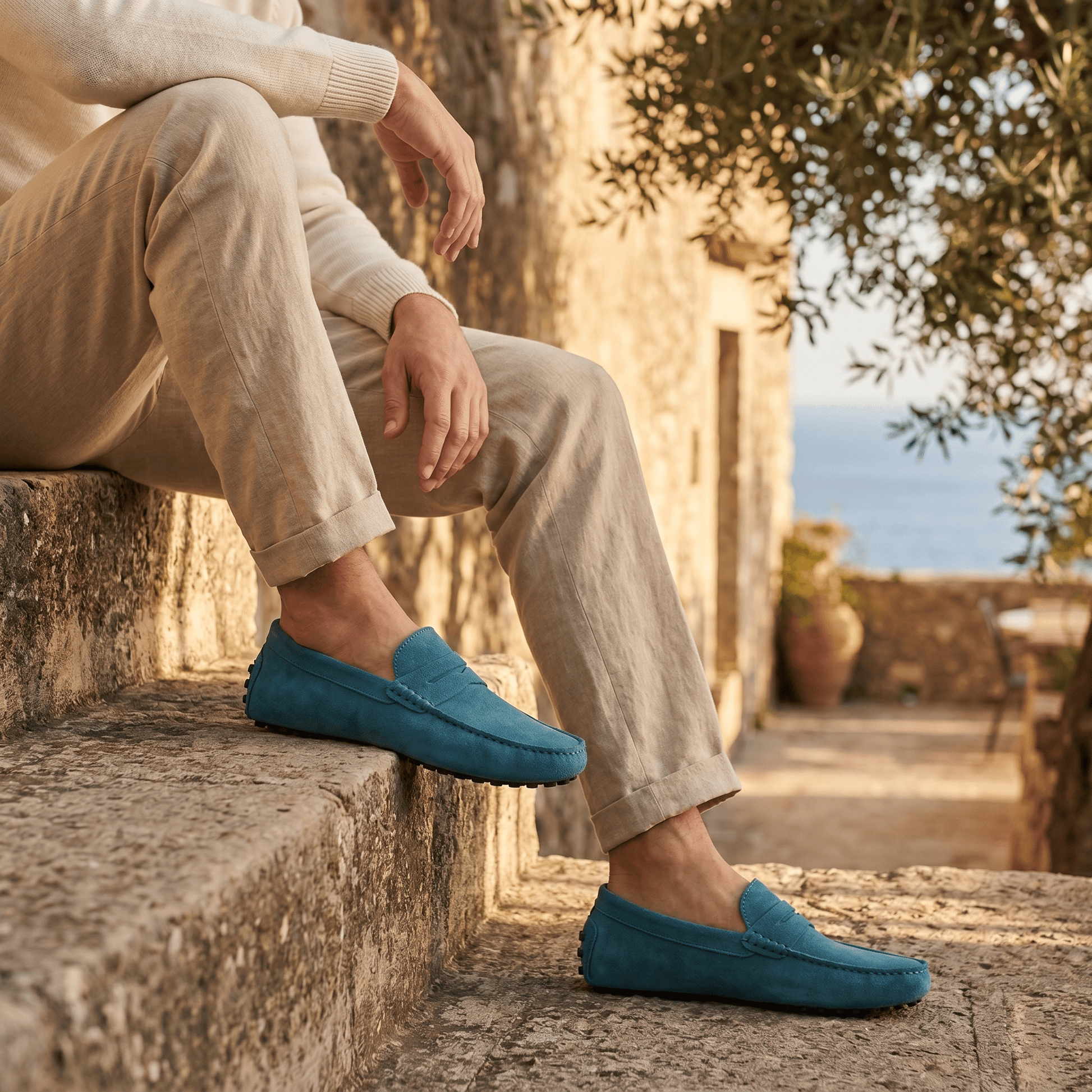 Mocassin Homme Souple en Cuir Suédé à Bande