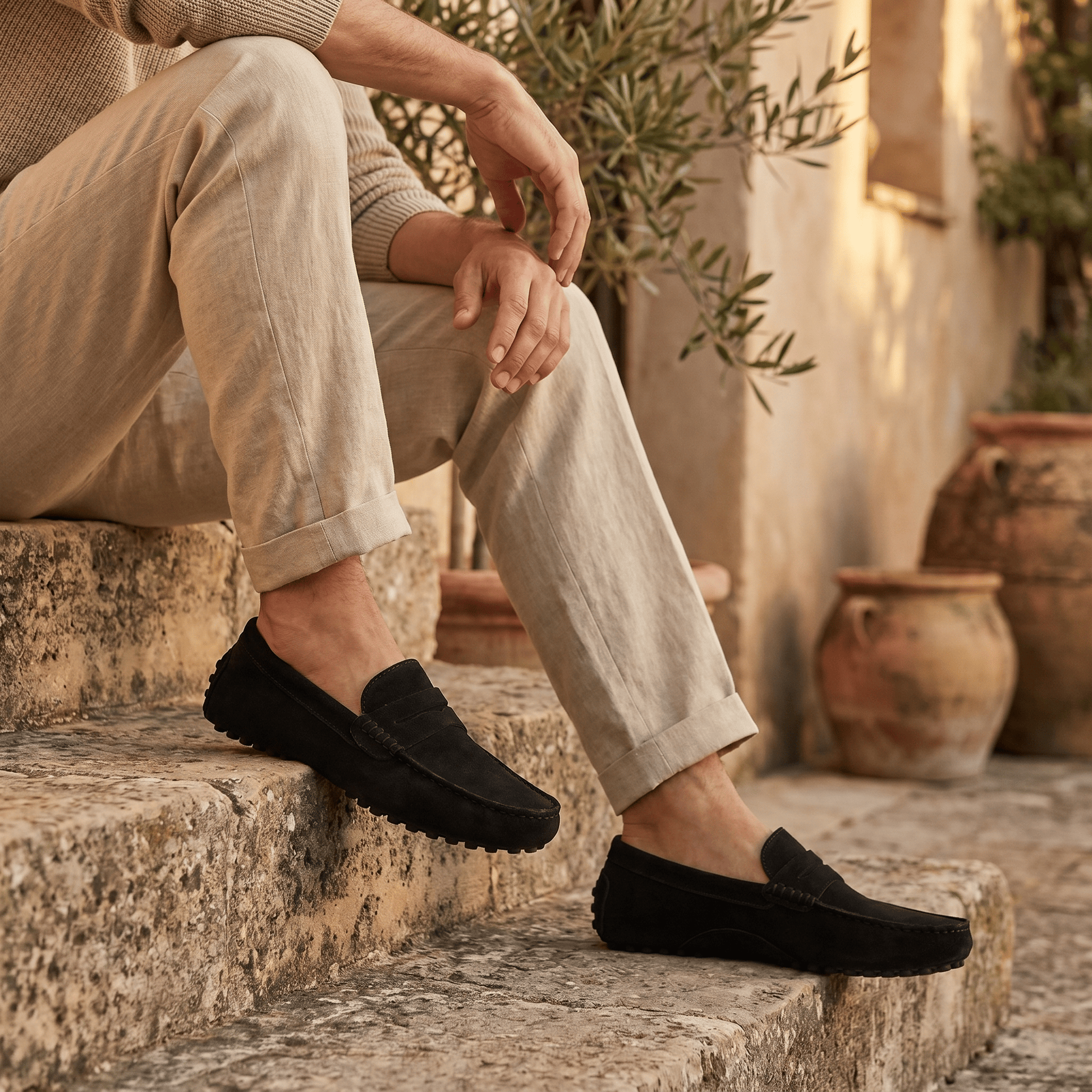 Mocassin Homme Souple en Cuir Suédé à Bande
