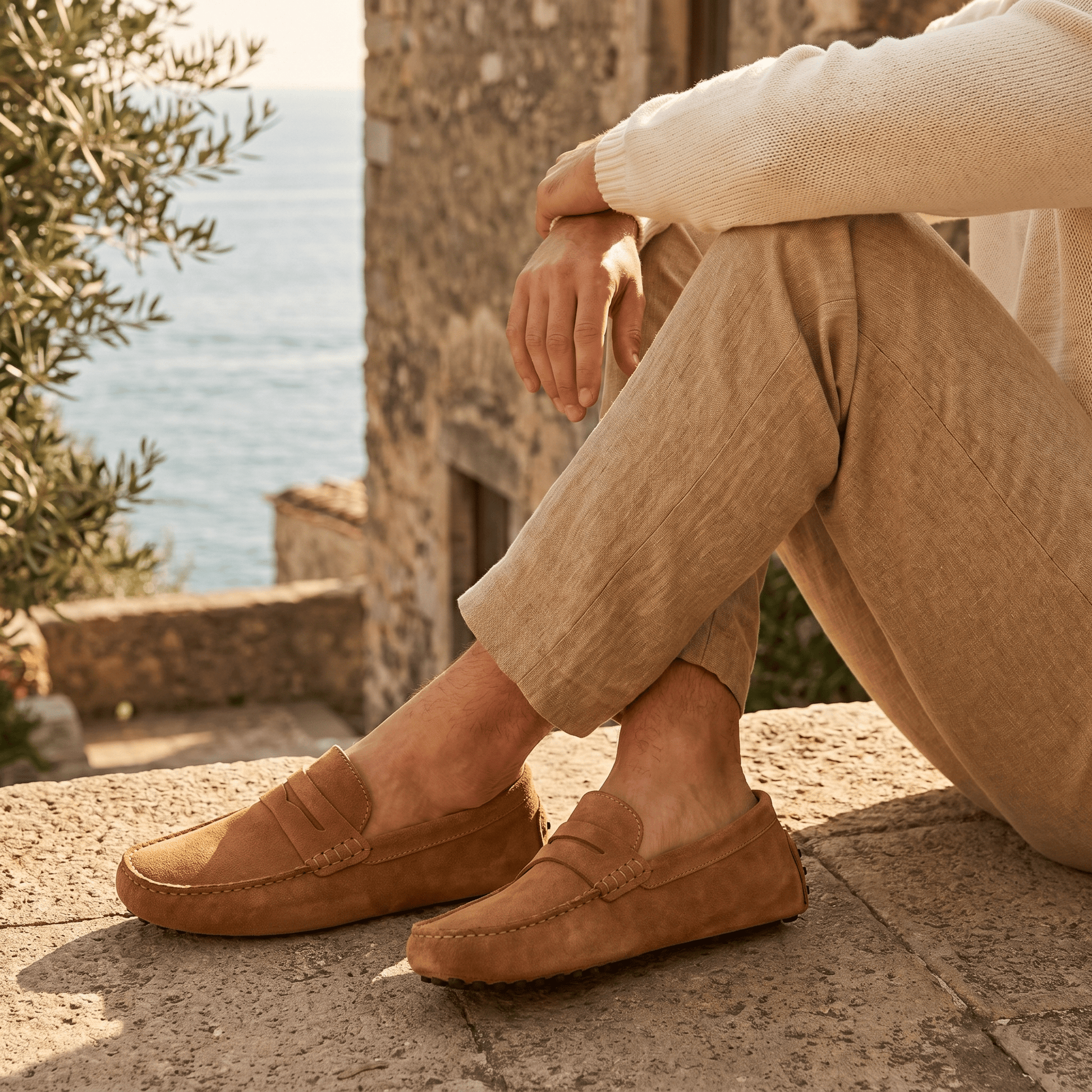 Mocassin Homme Souple en Cuir Suédé à Bande