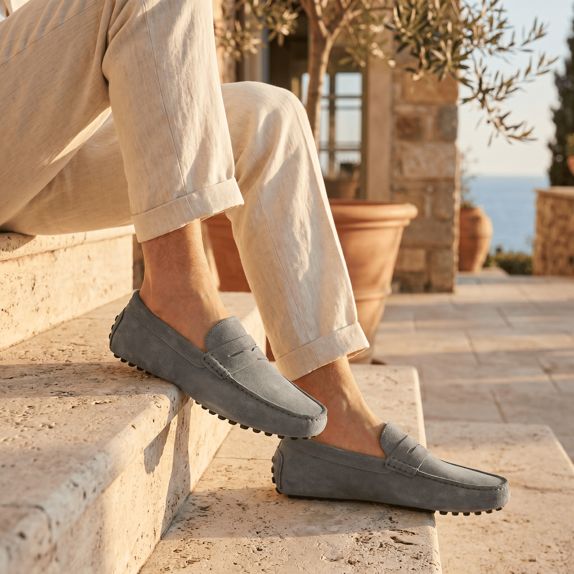 Mocassin Homme Souple en Cuir Suédé à Bande