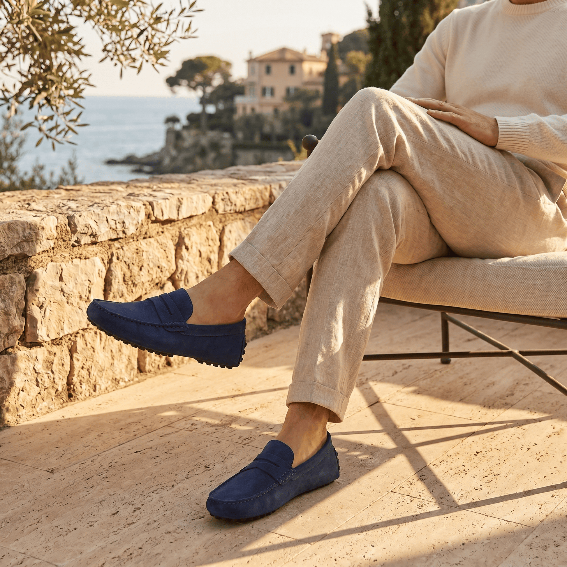Mocassin Homme Souple en Cuir Suédé à Bande