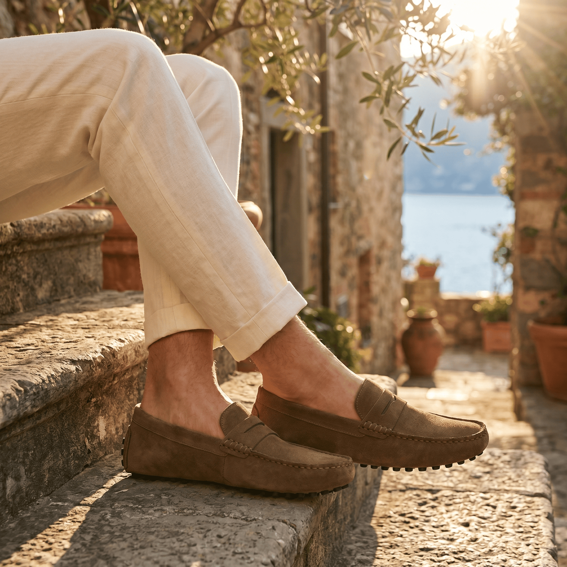 Mocassin Homme Souple en Cuir Suédé à Bande