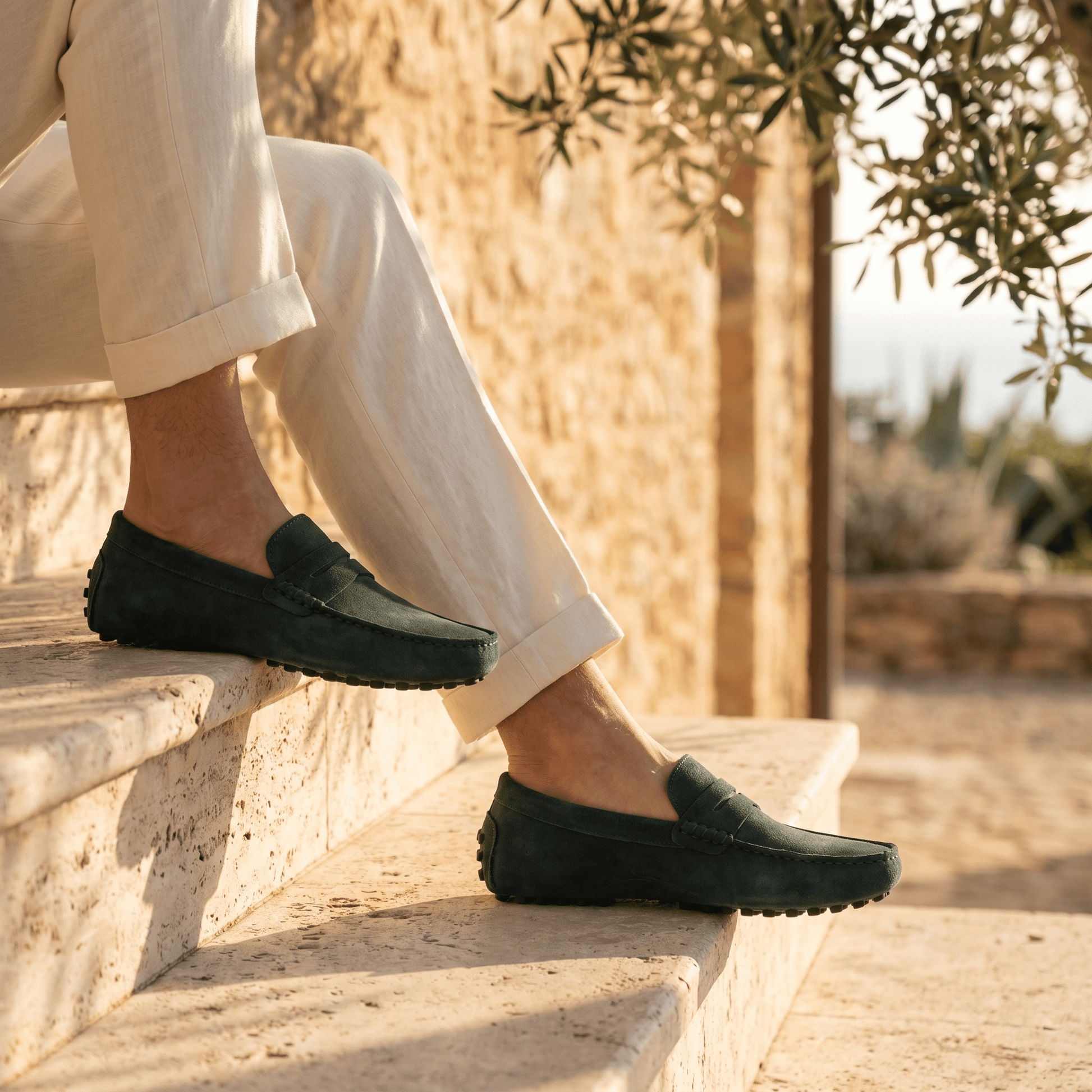 Mocassin Homme Souple en Cuir Suédé à Bande
