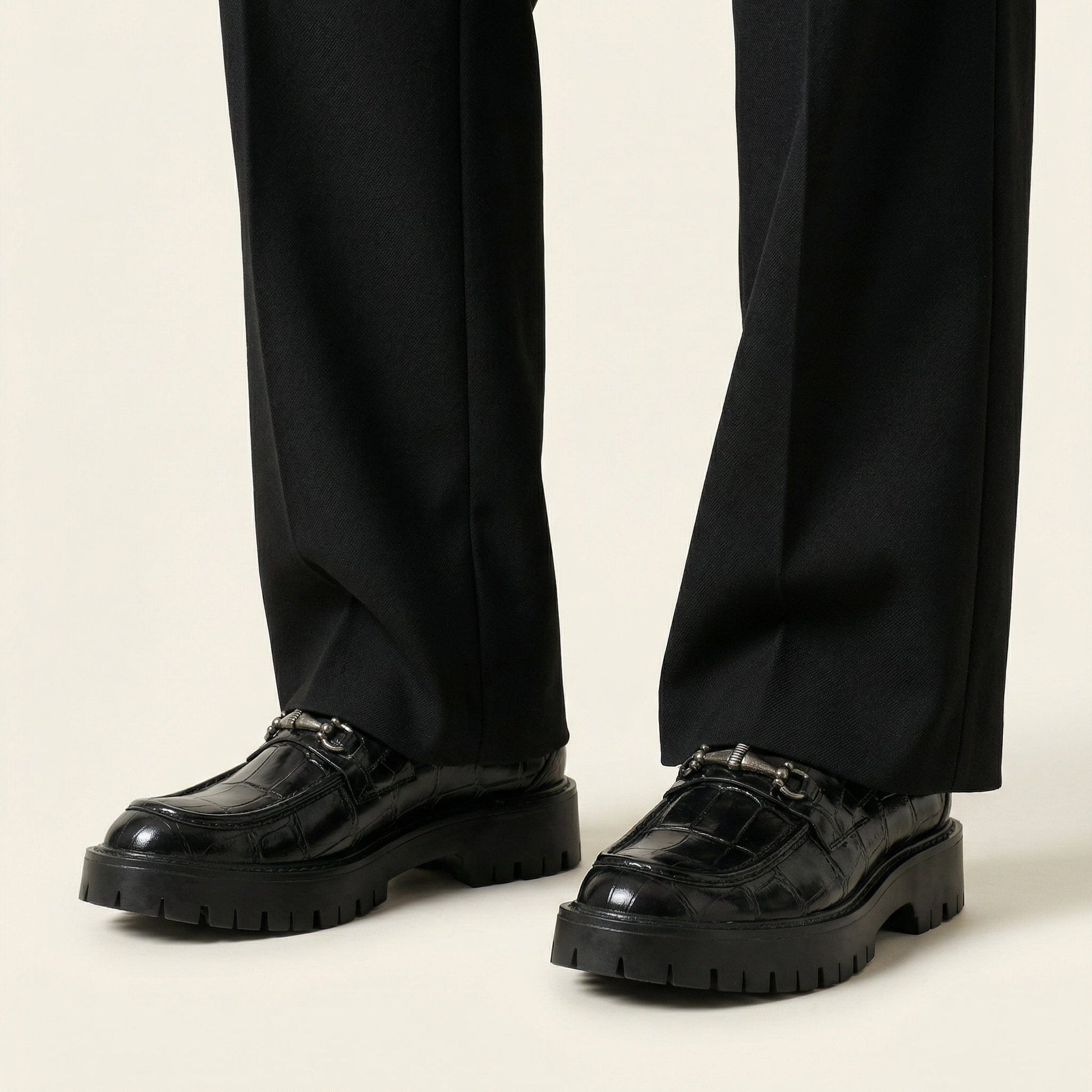 Mocassin Plateforme à Mors en Cuir Embossé Crocodile