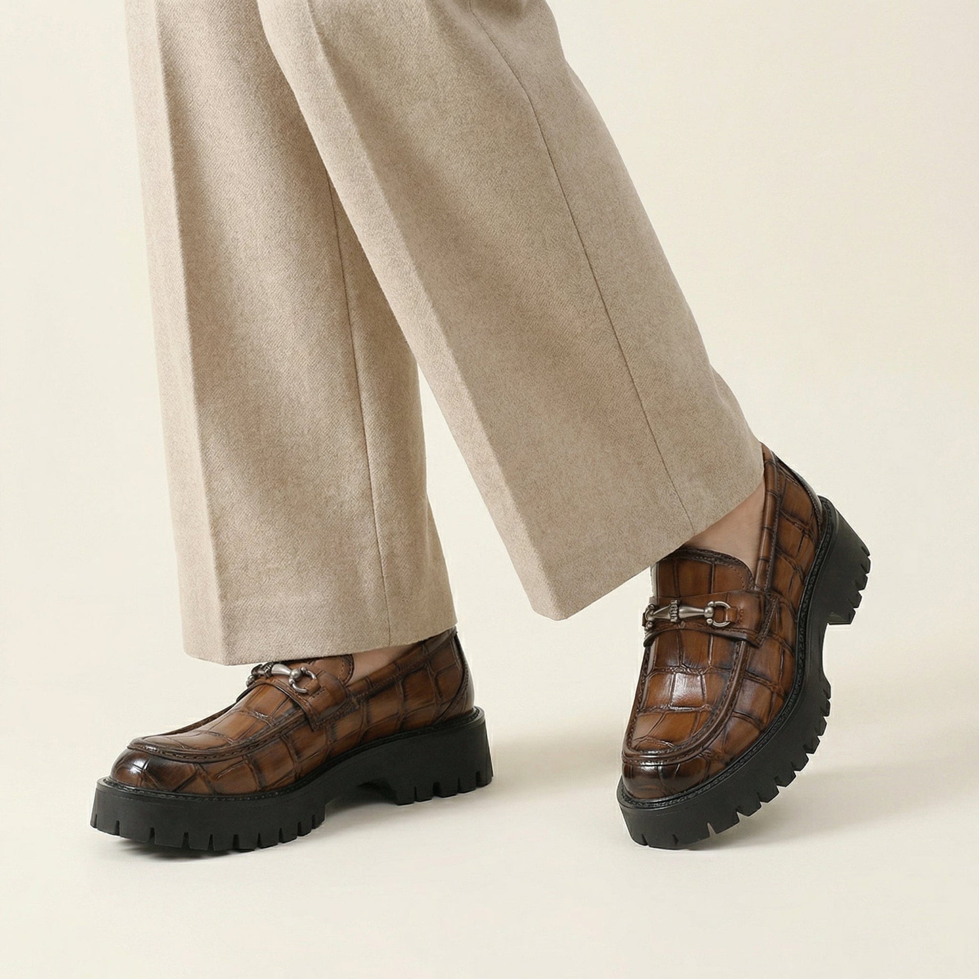 Mocassin Plateforme à Mors en Cuir Embossé Crocodile
