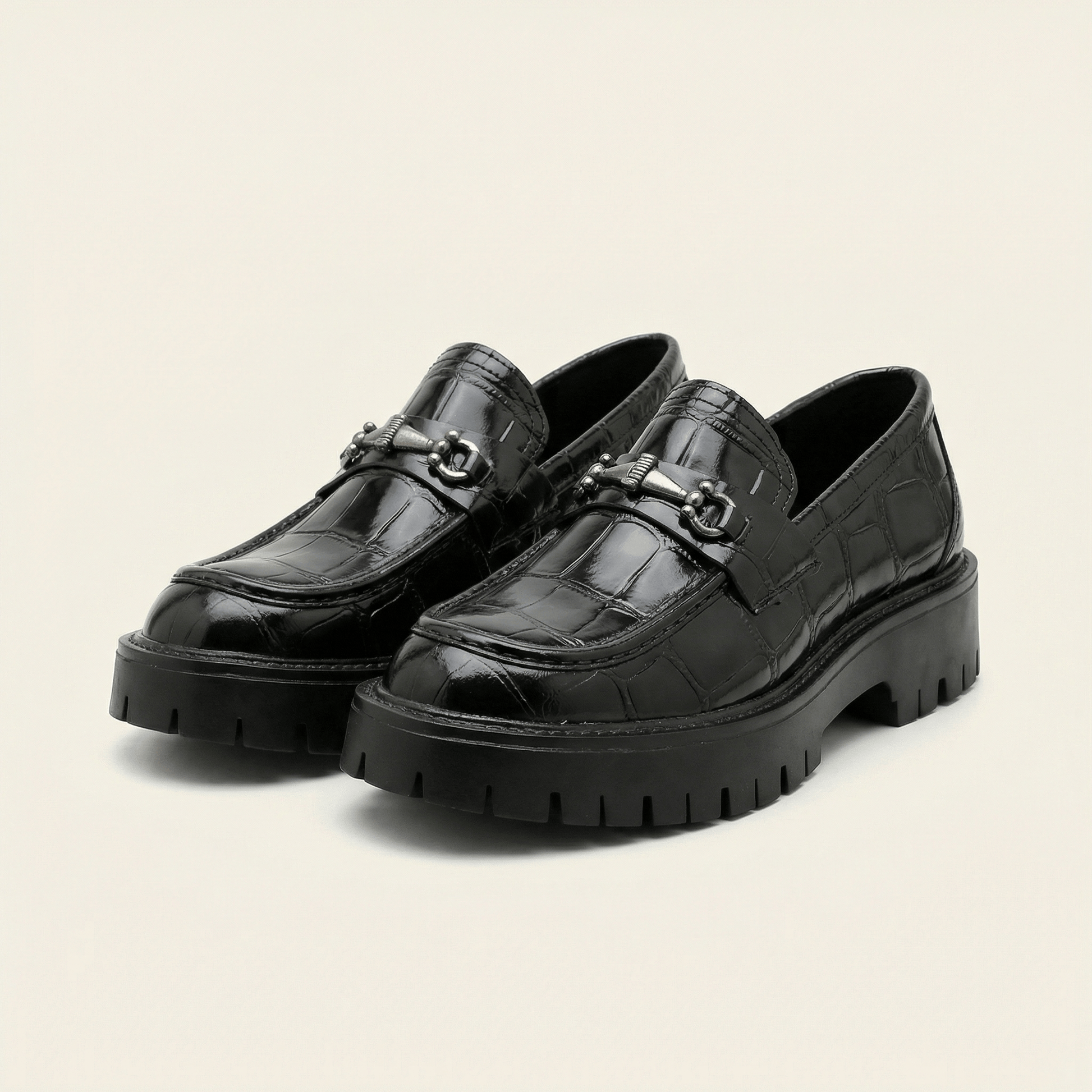 Mocassin Plateforme à Mors en Cuir Embossé Crocodile