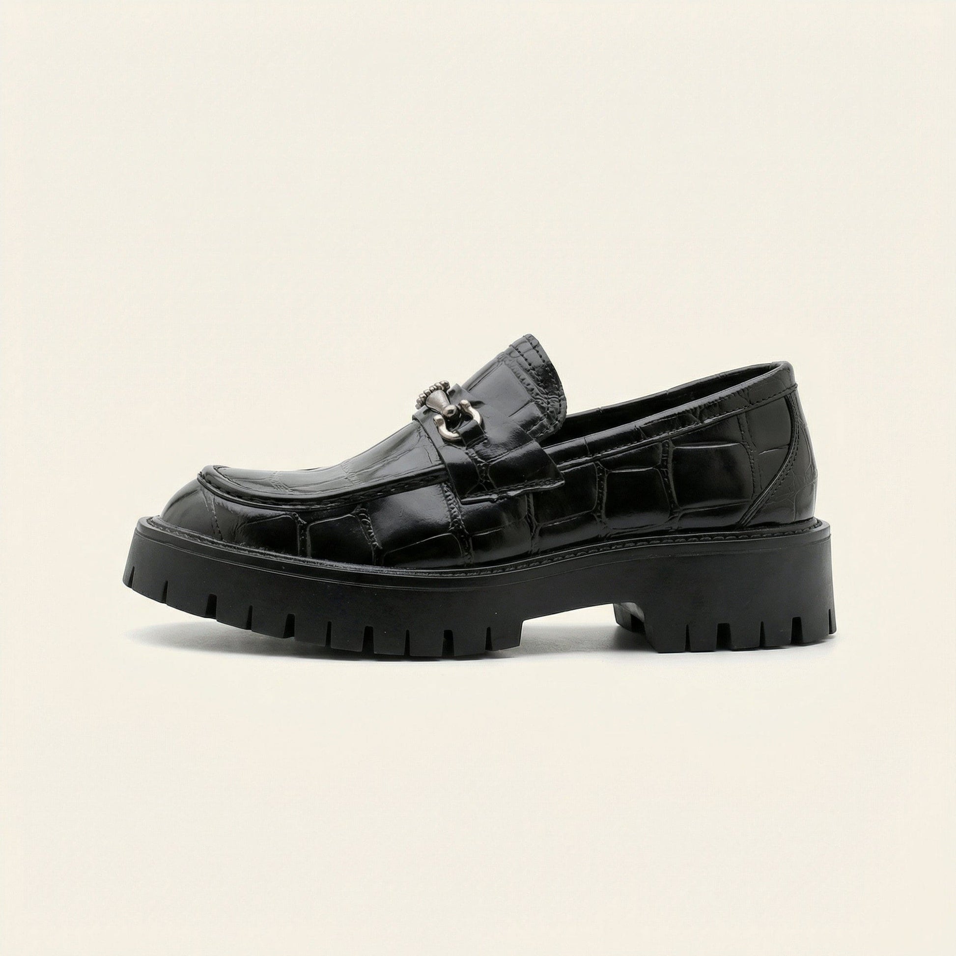 Mocassin Plateforme à Mors en Cuir Embossé Crocodile