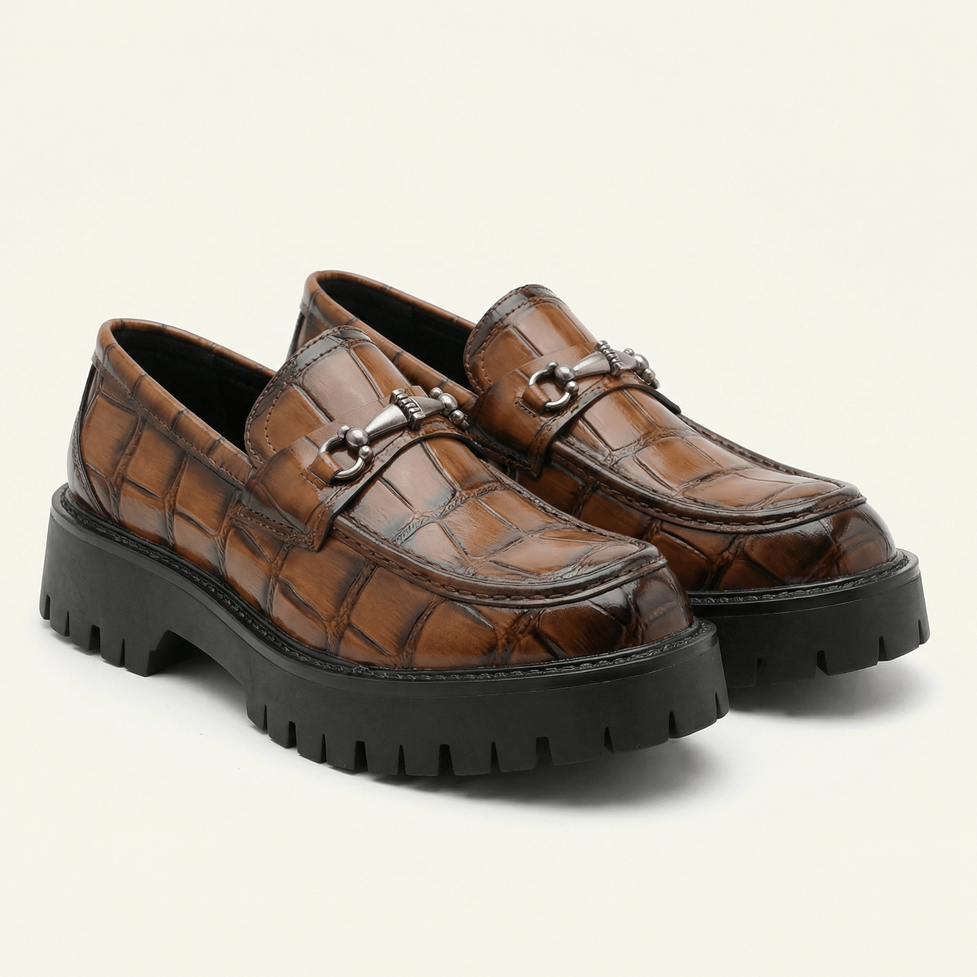 Mocassin Plateforme à Mors en Cuir Embossé Crocodile