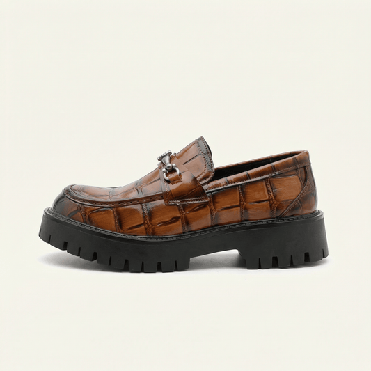 Mocassin Plateforme à Mors en Cuir Embossé Crocodile