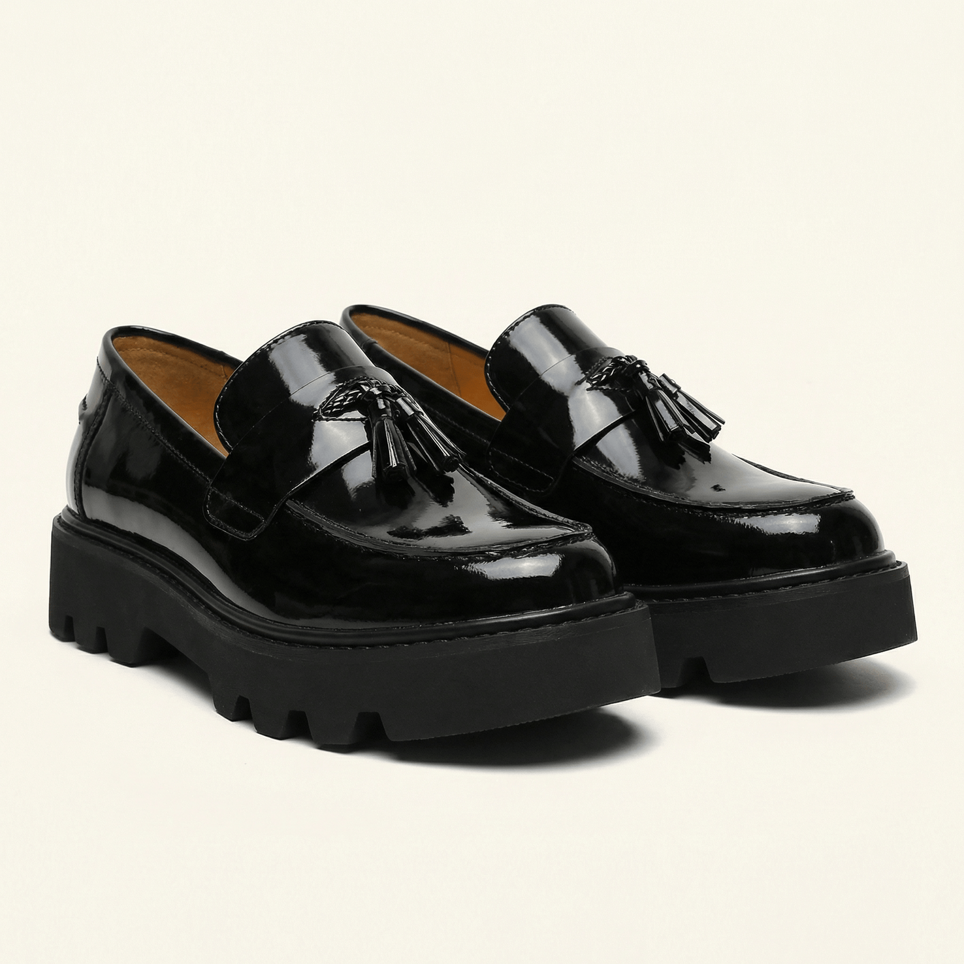 Mocassin Femme Plateforme à Pampilles en Cuir Vernis