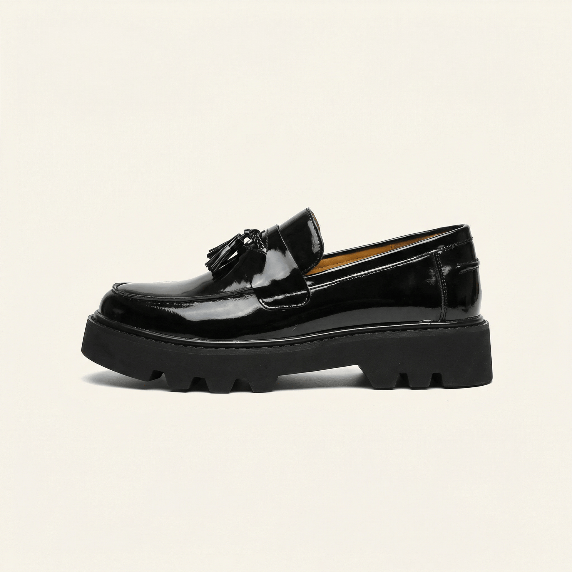 Mocassin Femme Plateforme à Pampilles en Cuir Vernis
