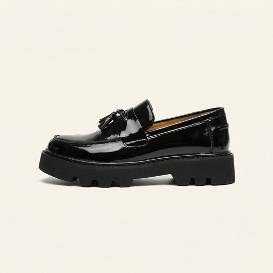Mocassin Femme Plateforme à Pampilles en Cuir Vernis