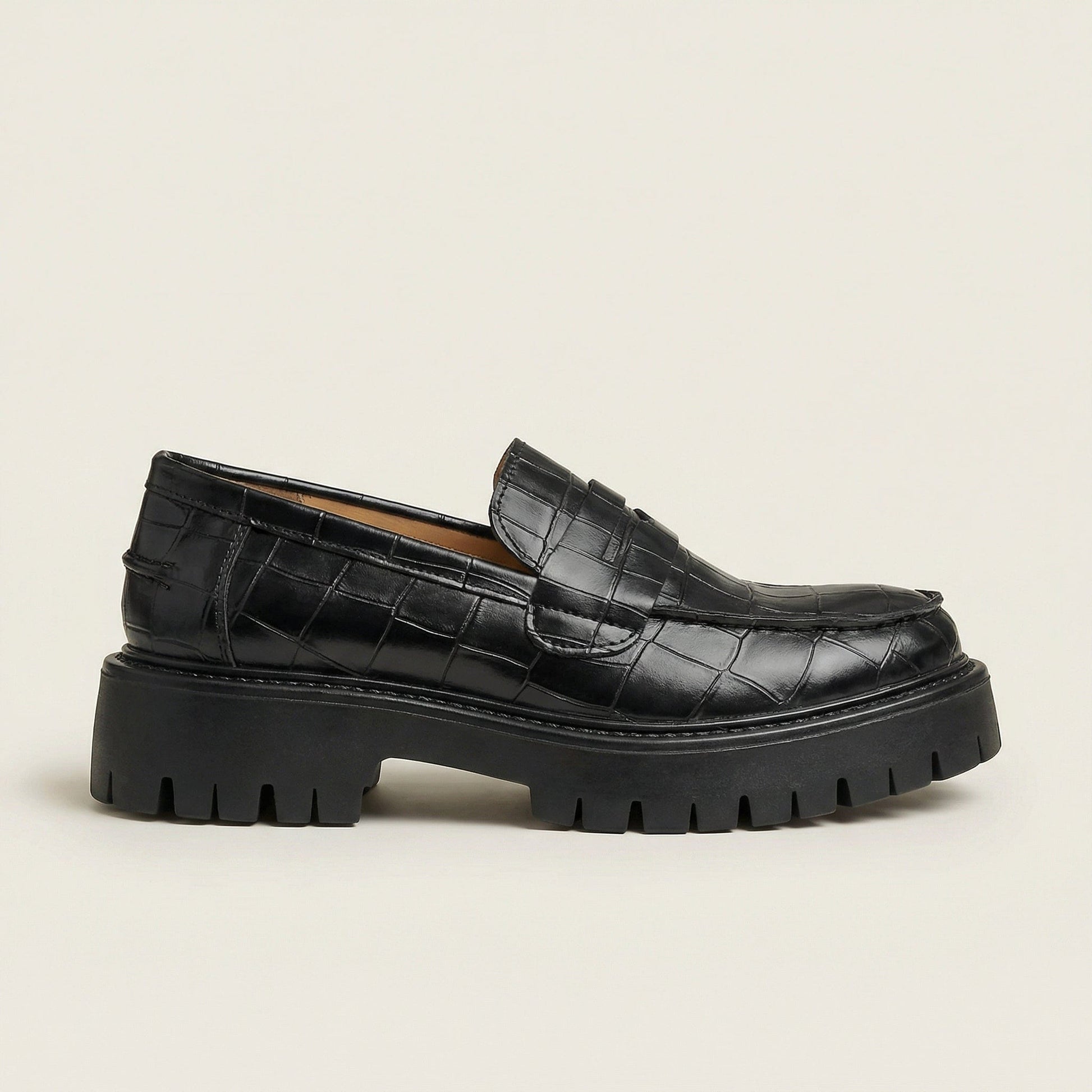 Mocassin Femme Plateforme en Cuir Embossé Croco