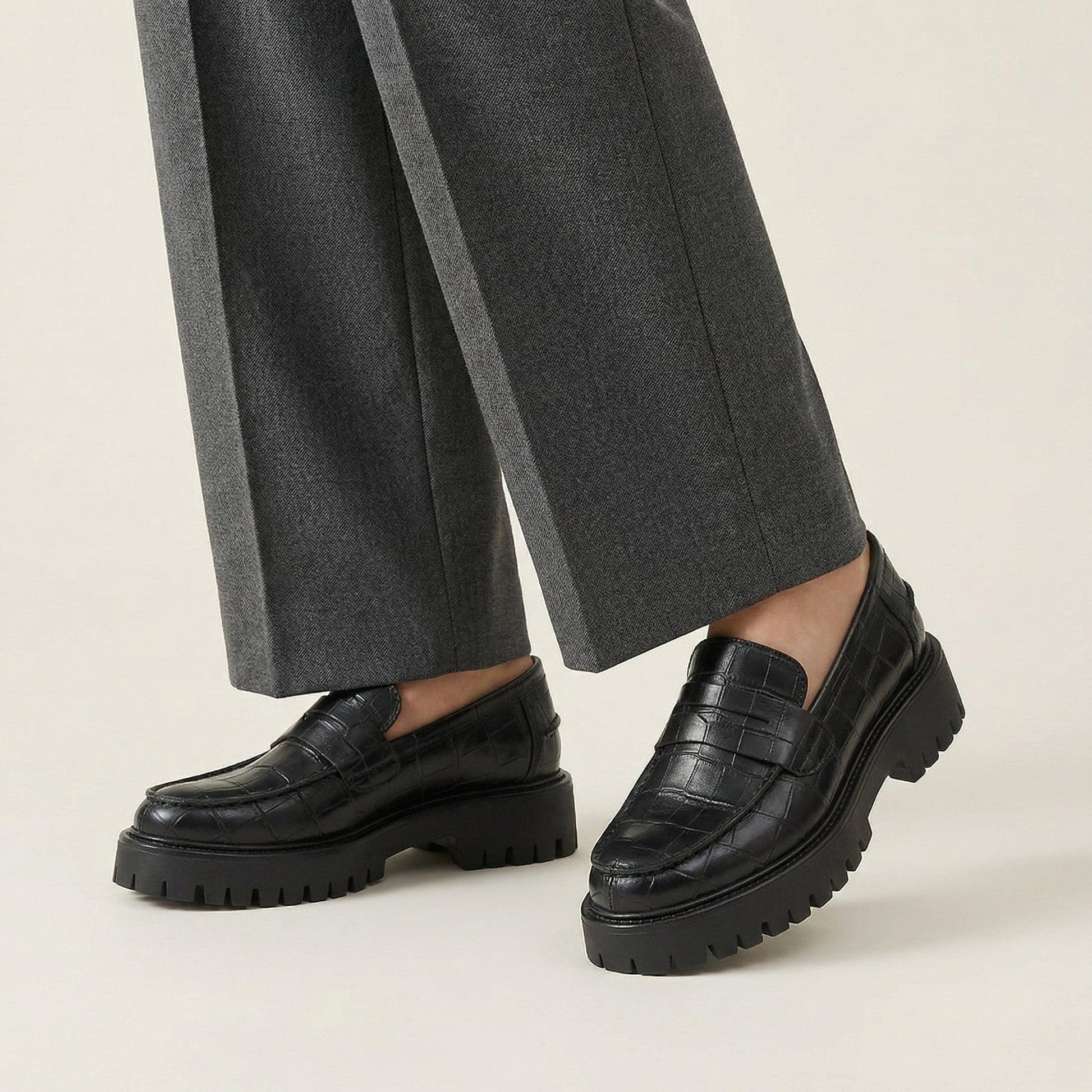 Mocassin Femme Plateforme en Cuir Embossé Croco