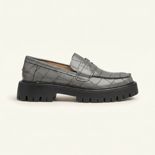 Mocassin Femme Plateforme en Cuir Embossé Croco