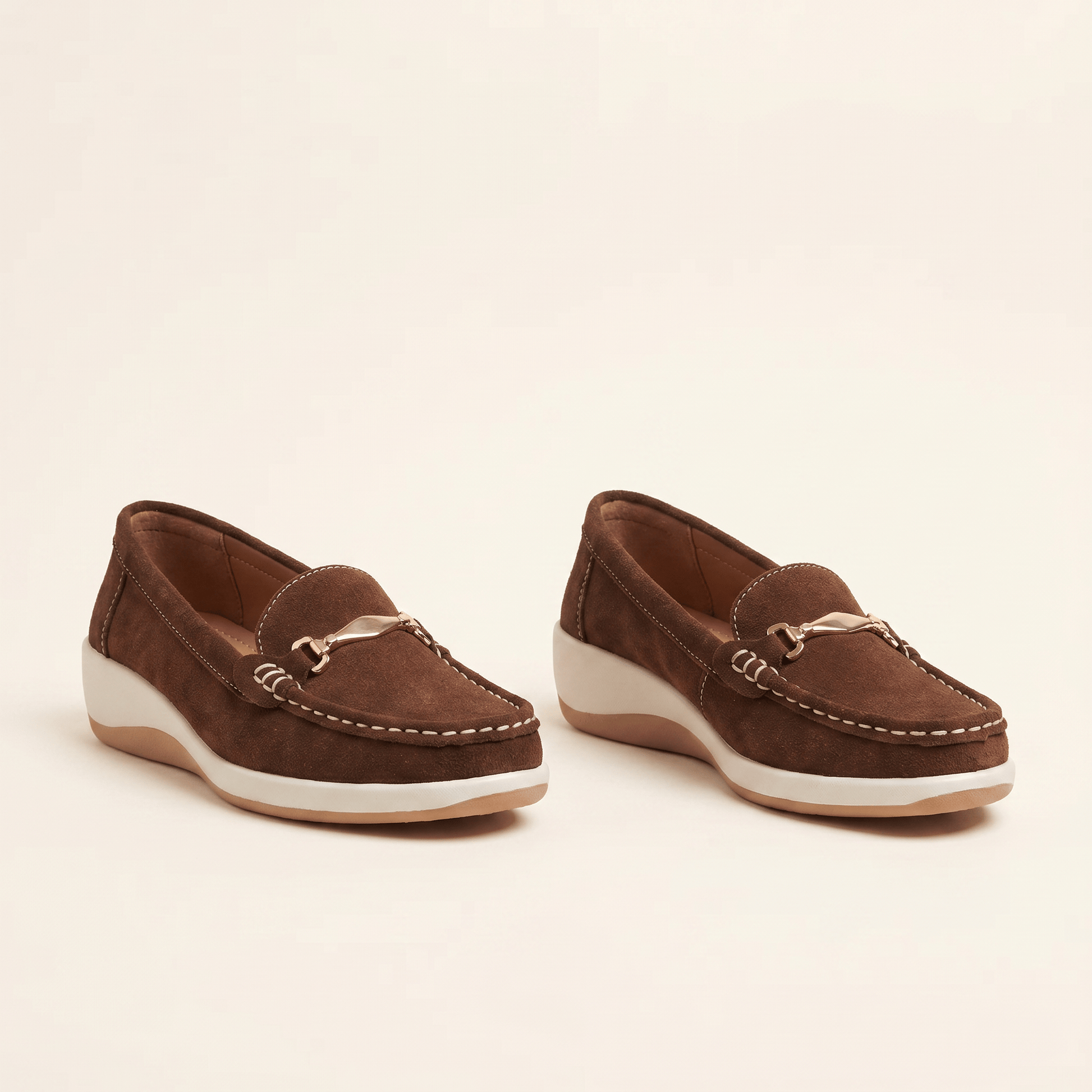 Mocassins Femme Daim Mors Métallique Plates
