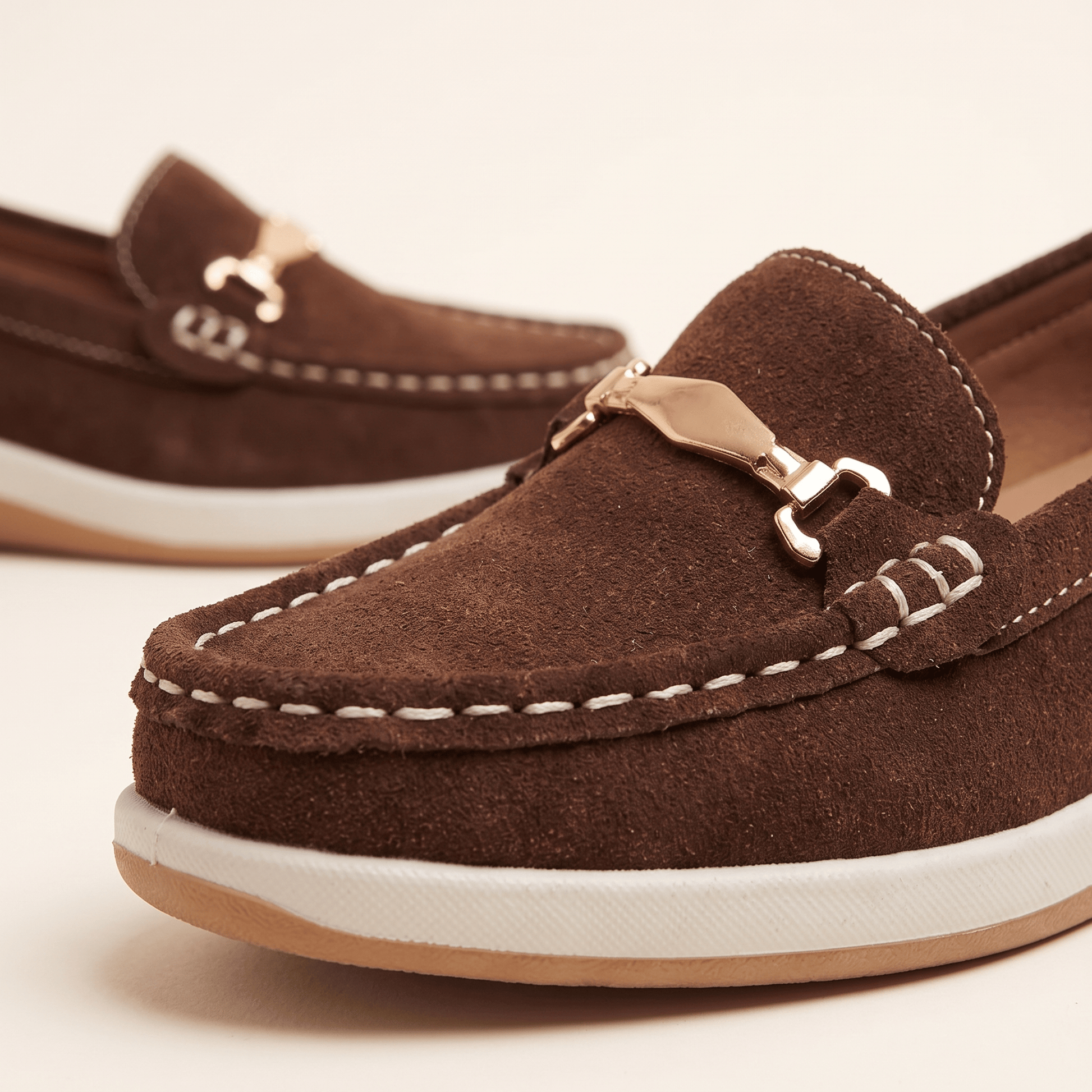 Mocassins Femme Daim Mors Métallique Plates